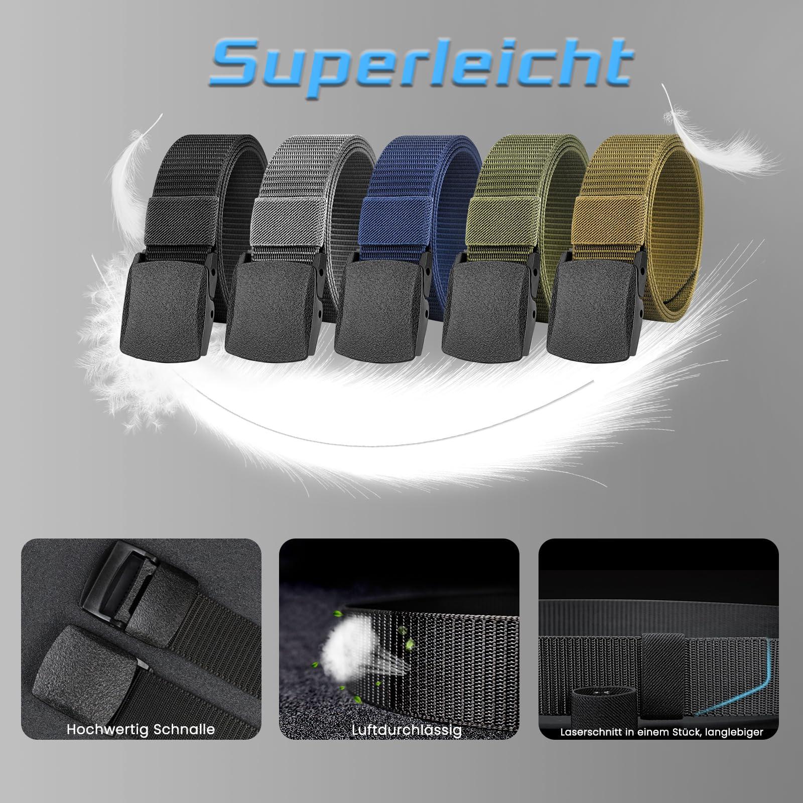 Only-bags.store 5-teiliger Arbeitsgürtel, Unisex-Gürtel, verstellbarer Nylongürtel aus Segeltuch, ohne Metallschnalle