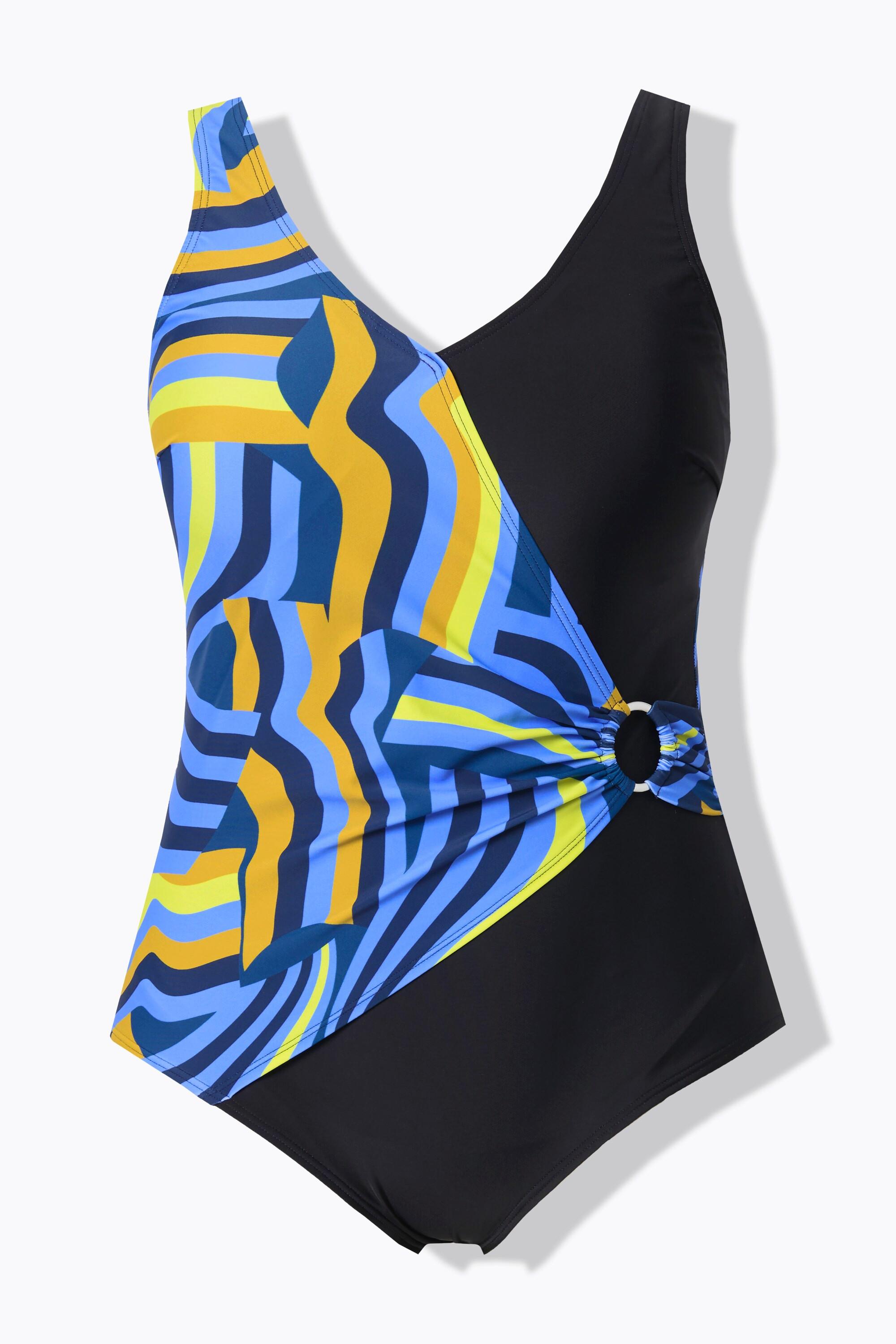 Ulla Popken Badeanzug, Wickeloptik, Softcups, Zierring, recycelt