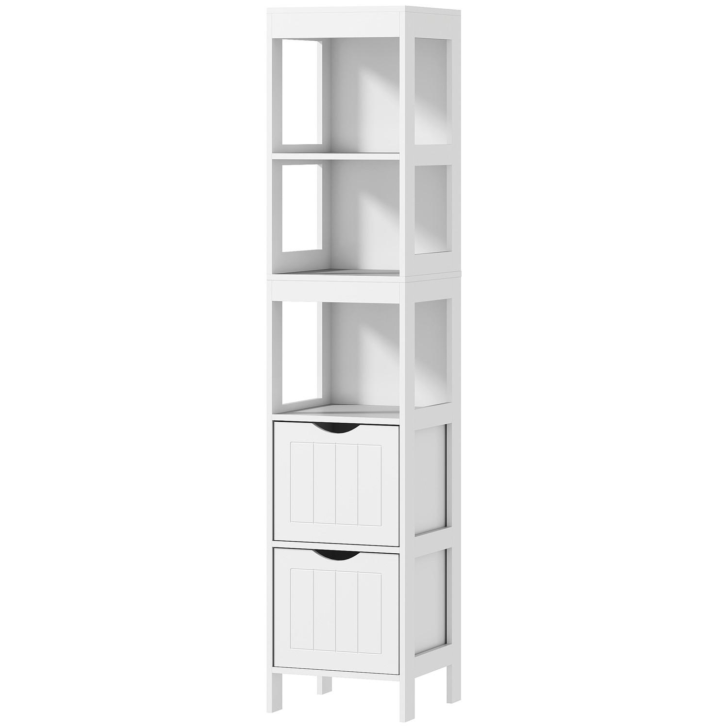 Northio Badezimmerschrank schmal, Hochschrank Toilettenschrank mit 2 Schubladen und 3 offenen Fächern, Badschrank für kleine Räume Badezimmer, Wohnzimmer 30 x 30 x 141,2 cm Weiß Aosom