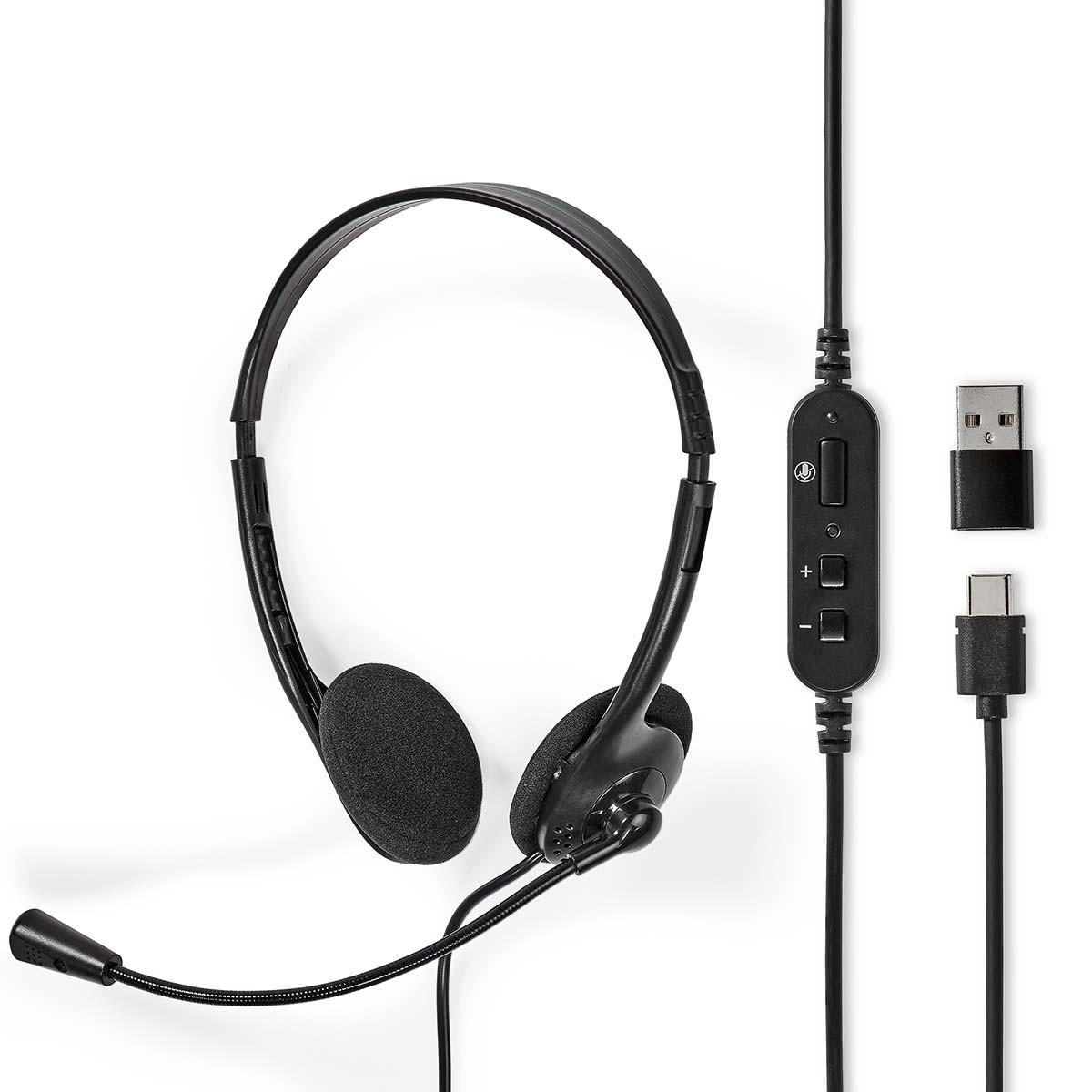 Nedis PC -Headset | On-Ear | Stereo | USB Typ-A / USB Typ-C ™ | Faltbares Mikrofon | Schwarz