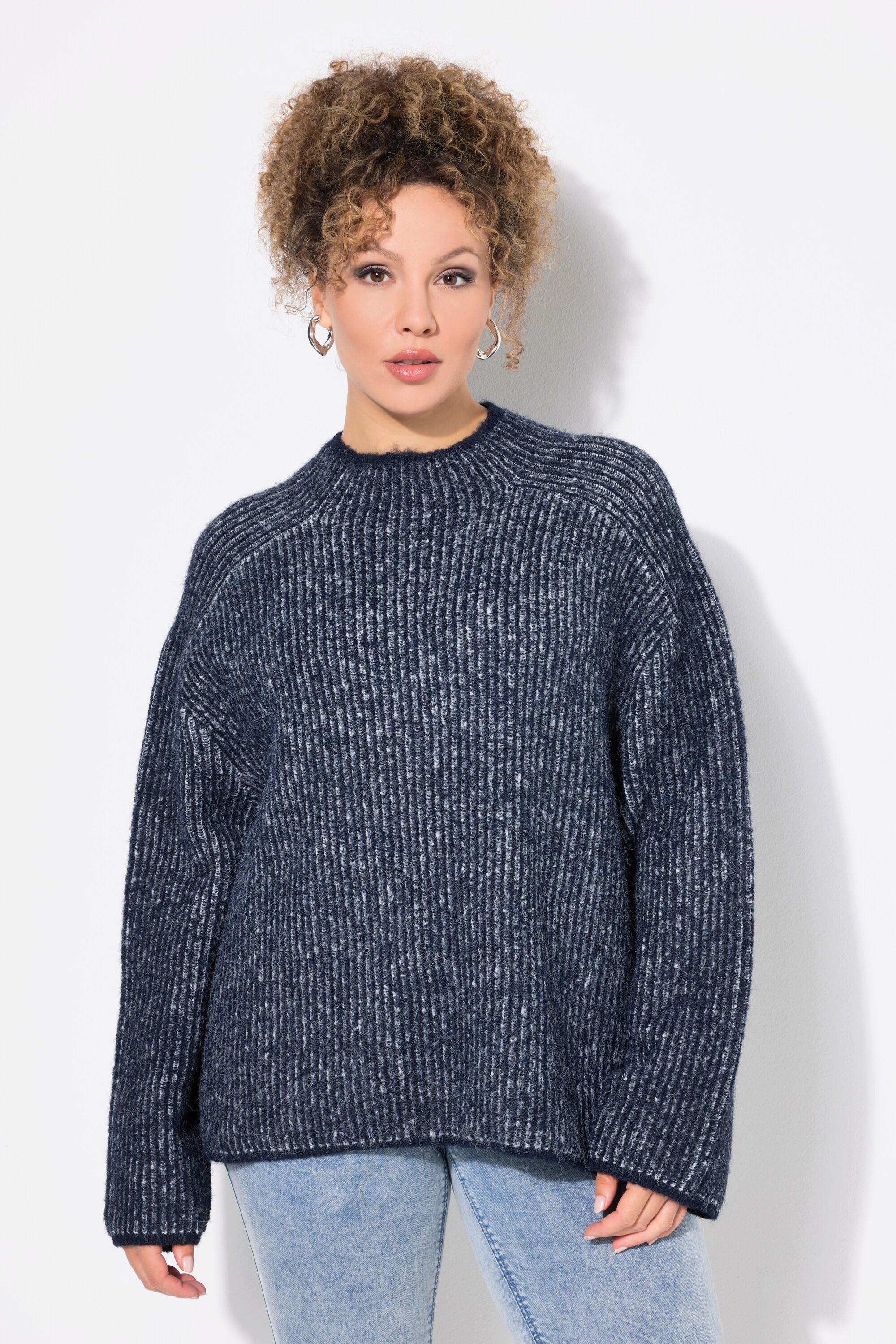 Ulla Popken Pullover, Streifen, Stehkragen, Langarm