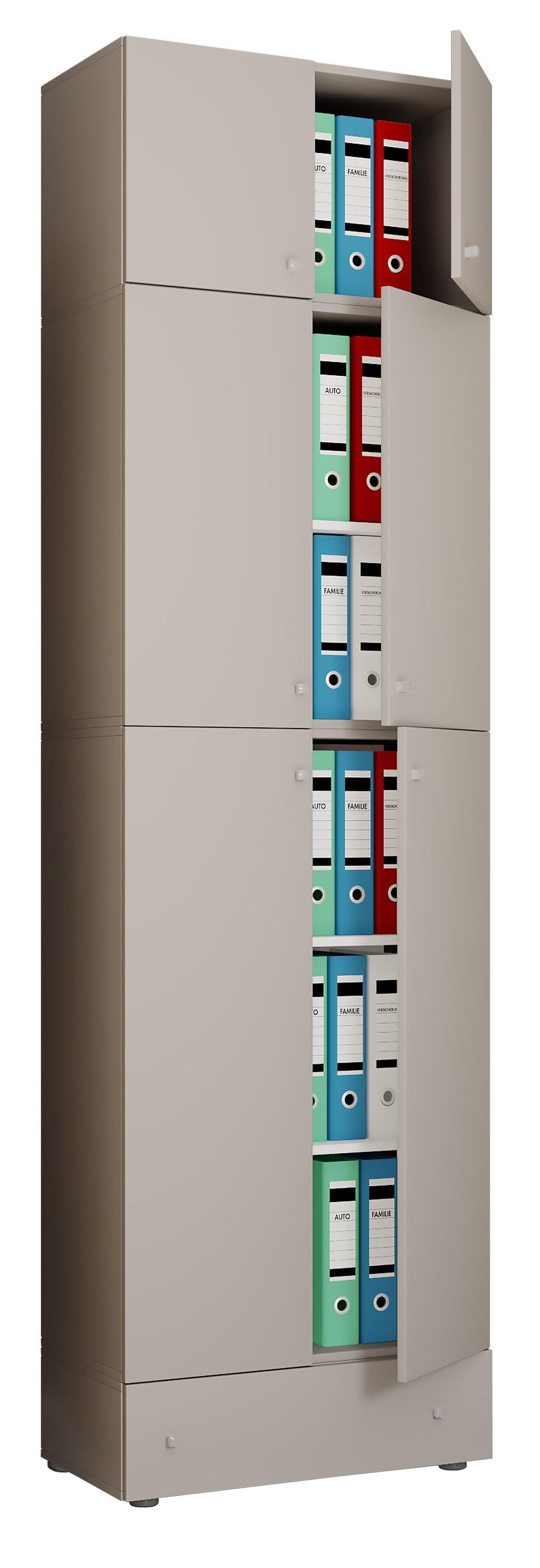 VCM XXXL Büroschrank mit 5 Fächern mit Aufsatz und Schublade | moderner Aktenschrank mit Drehtüren | Maße ca. H. 240 x B. 70 x T. 39 cm – Lona 5-Fach