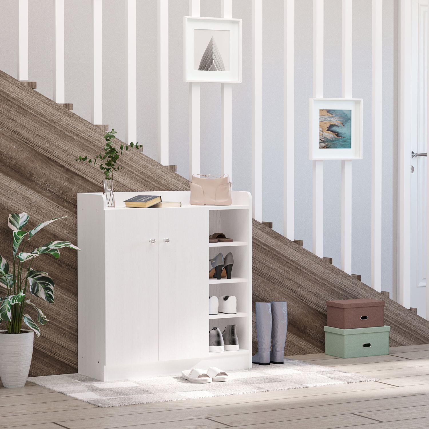 Northio Schuhschrank Schuhregal Kommode Mit 2 Türen, 4 Fächer, Für Diele, Weiß, 83X30X90Cm