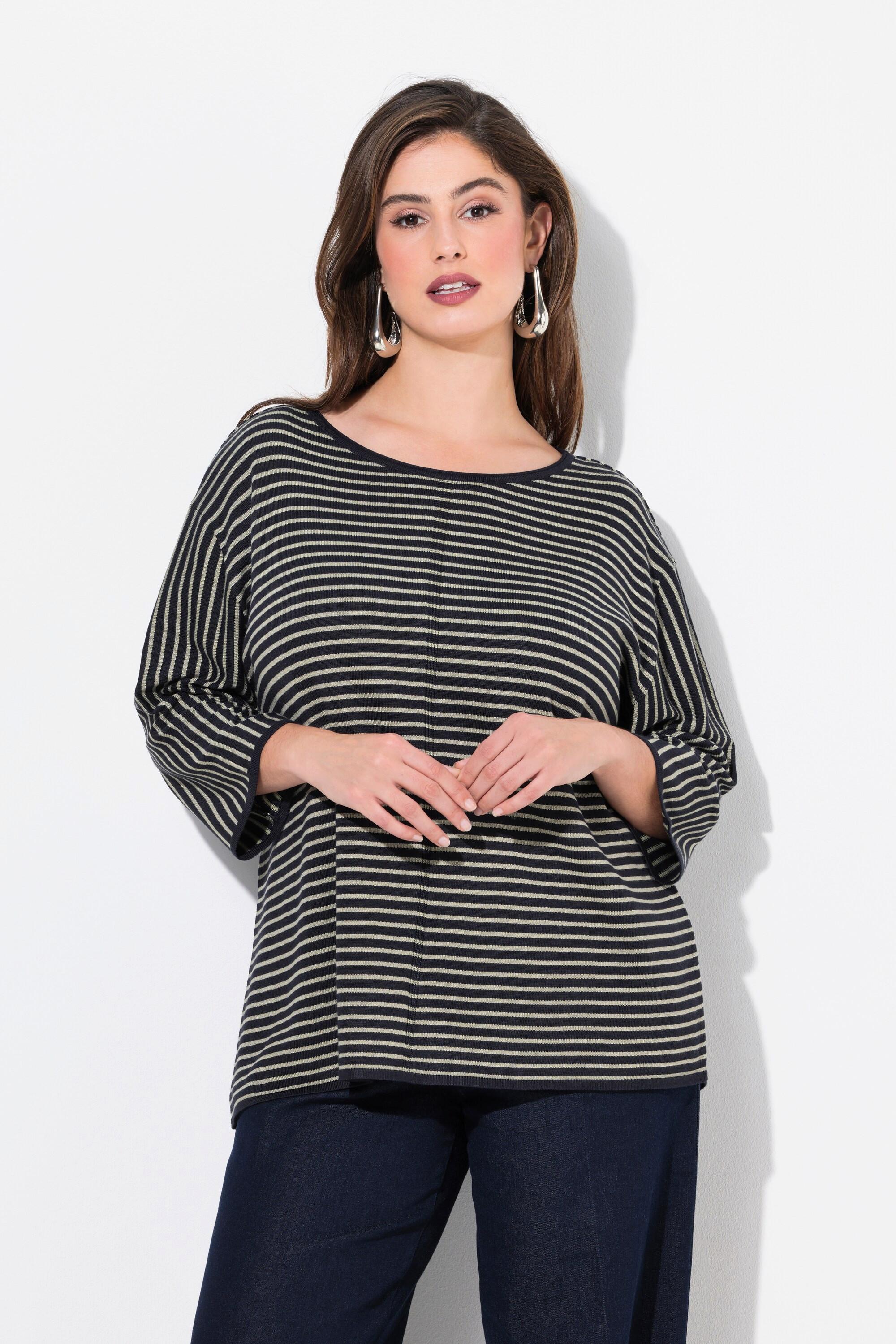 Ulla Popken Pullover, Ringel, Oversized, Rundhals, 3/4-Arm