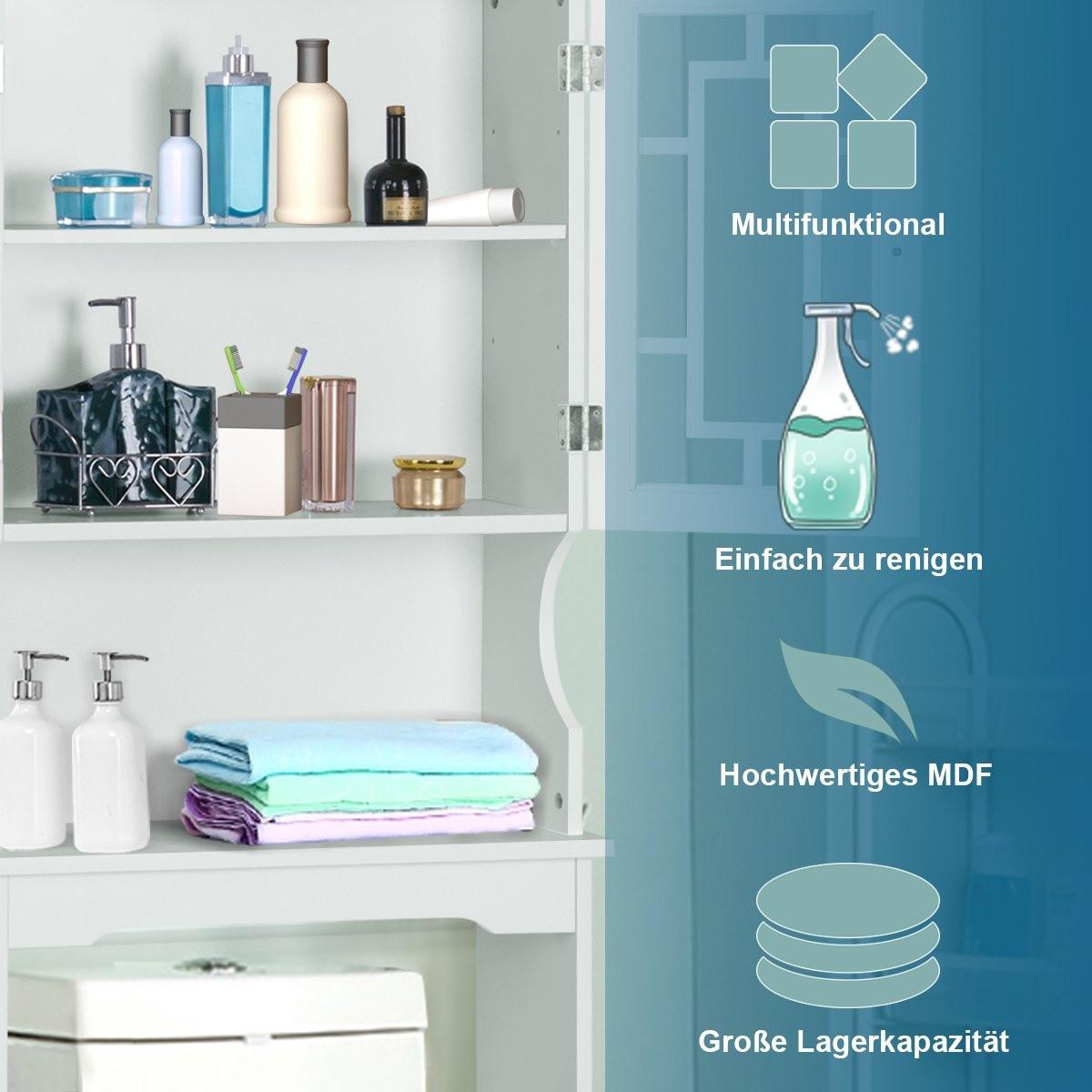 Northio Toilettenschrank Badezimmer Regal Toilettenregal Waschmaschinenschrank mit 3 Regalen Weiß