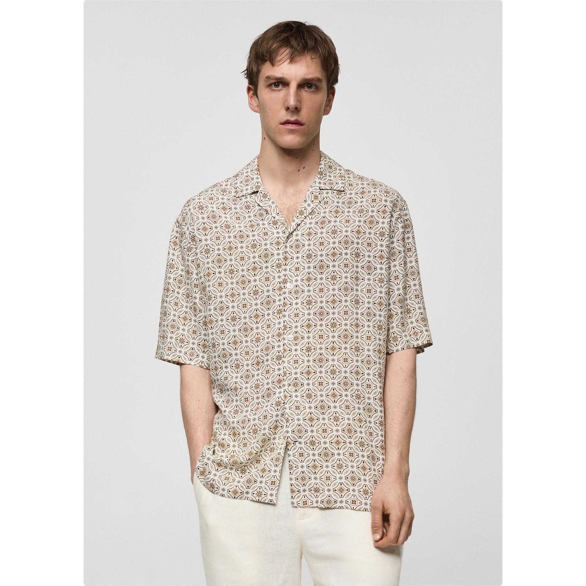 Mango Man Bedrucktes Regular Fit Kurzarmhemd