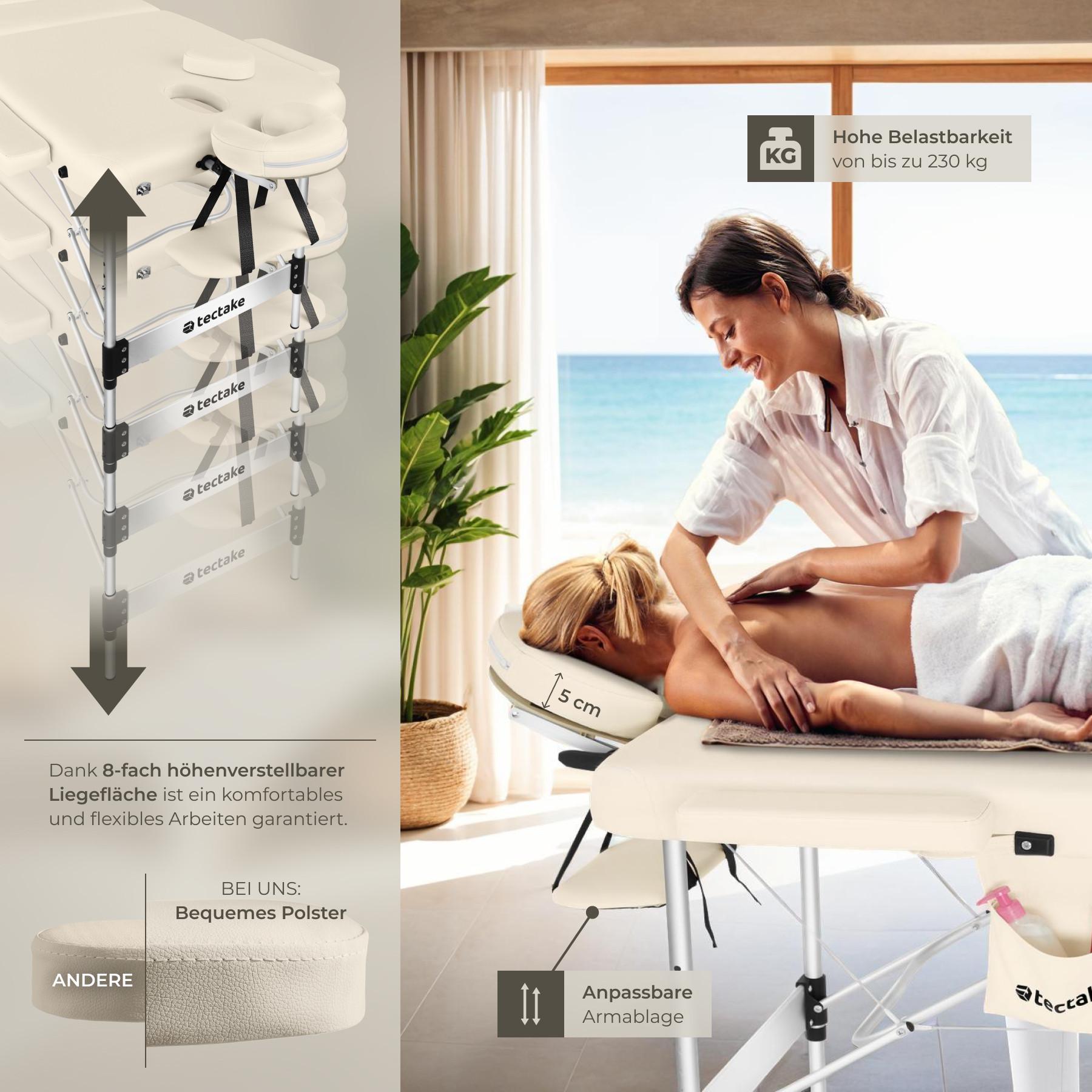 Tectake 3 Zonen Massageliege Ko Tao, Tragetasche, Aluminiumgestell