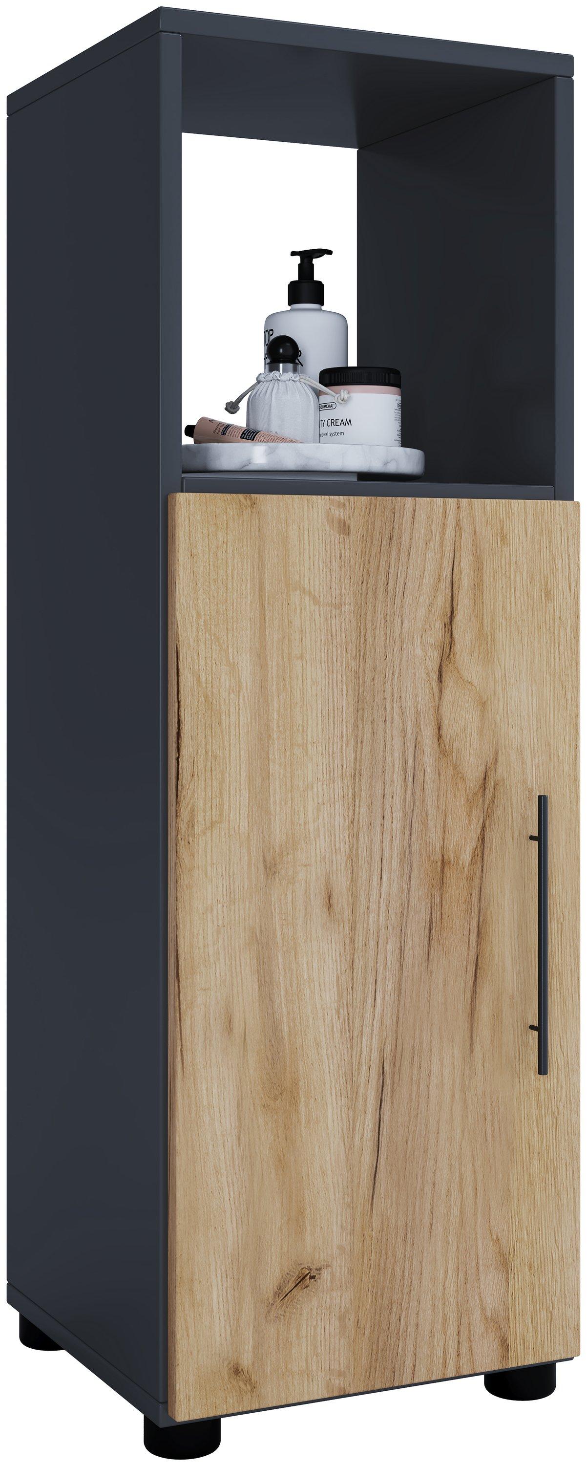 VCM Holz Midischrank | Badschrank mit offenem Fach und einer Drehtür | Maße H. 93 x B. 31 x T. 30 cm | Midischrank - Flandu