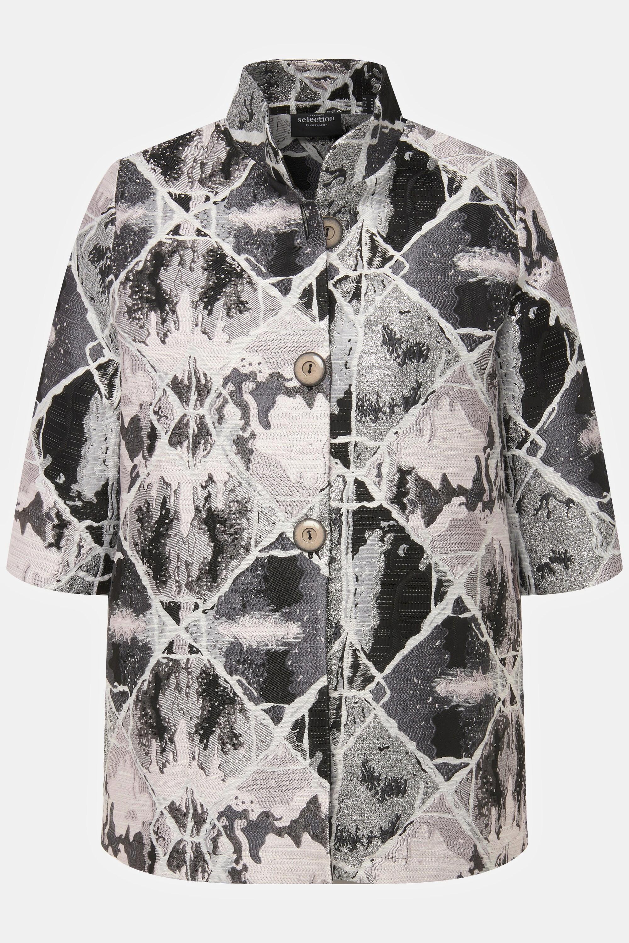 Ulla Popken Blazer, Jacquard-Karo-Design, Stehkragen, 3/4-Tulpenarm