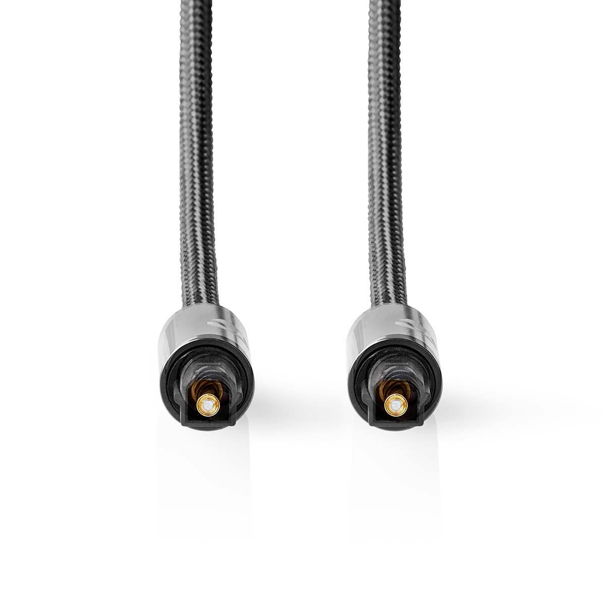 Nedis Optisches Audiokabel | TosLink Stecker | TosLink Stecker | 5,00 m | Rund | Geflochten | Grau mit Metall | Karton mit abgedecktem Fenster