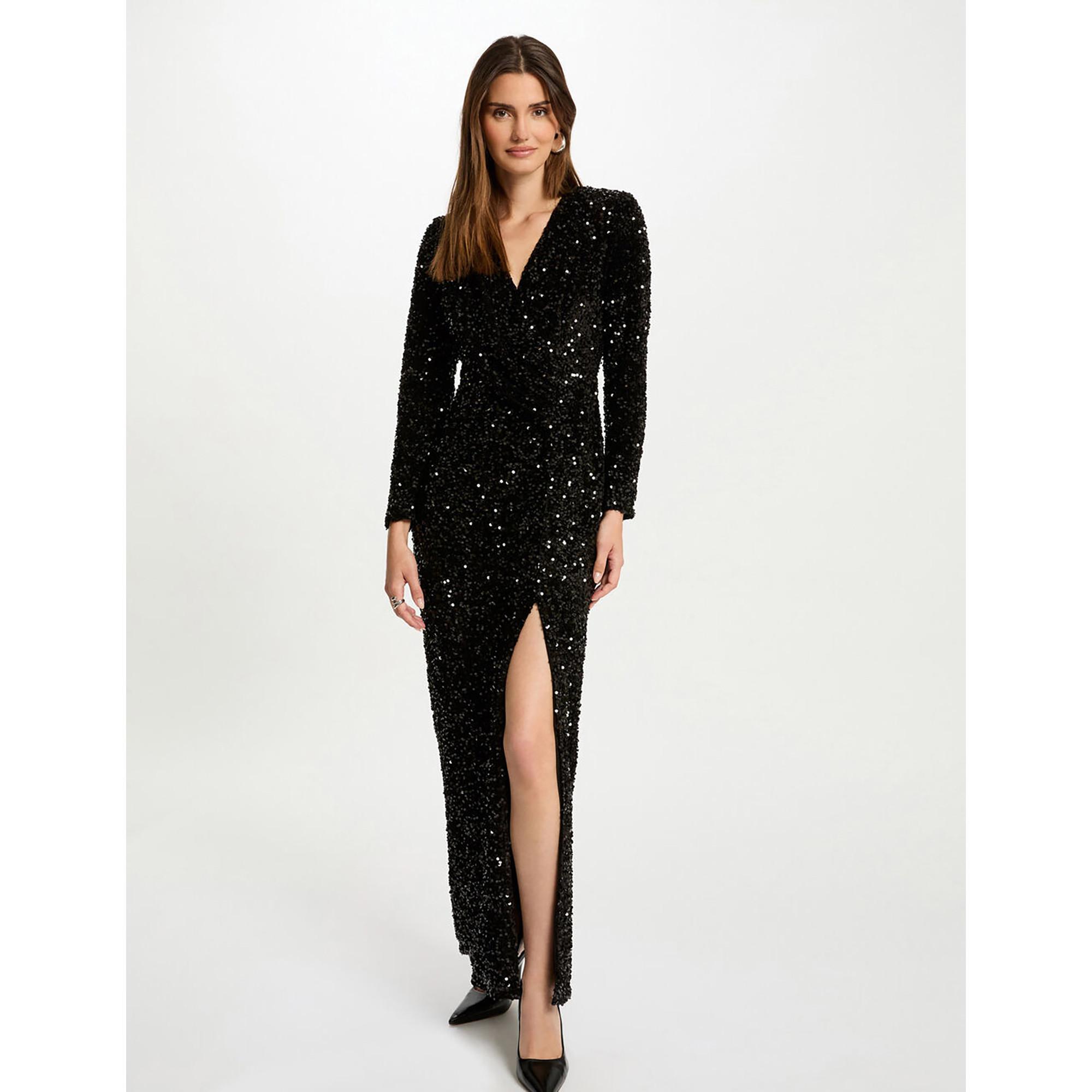 MORGAN Pailletten Langarm Maxikleid