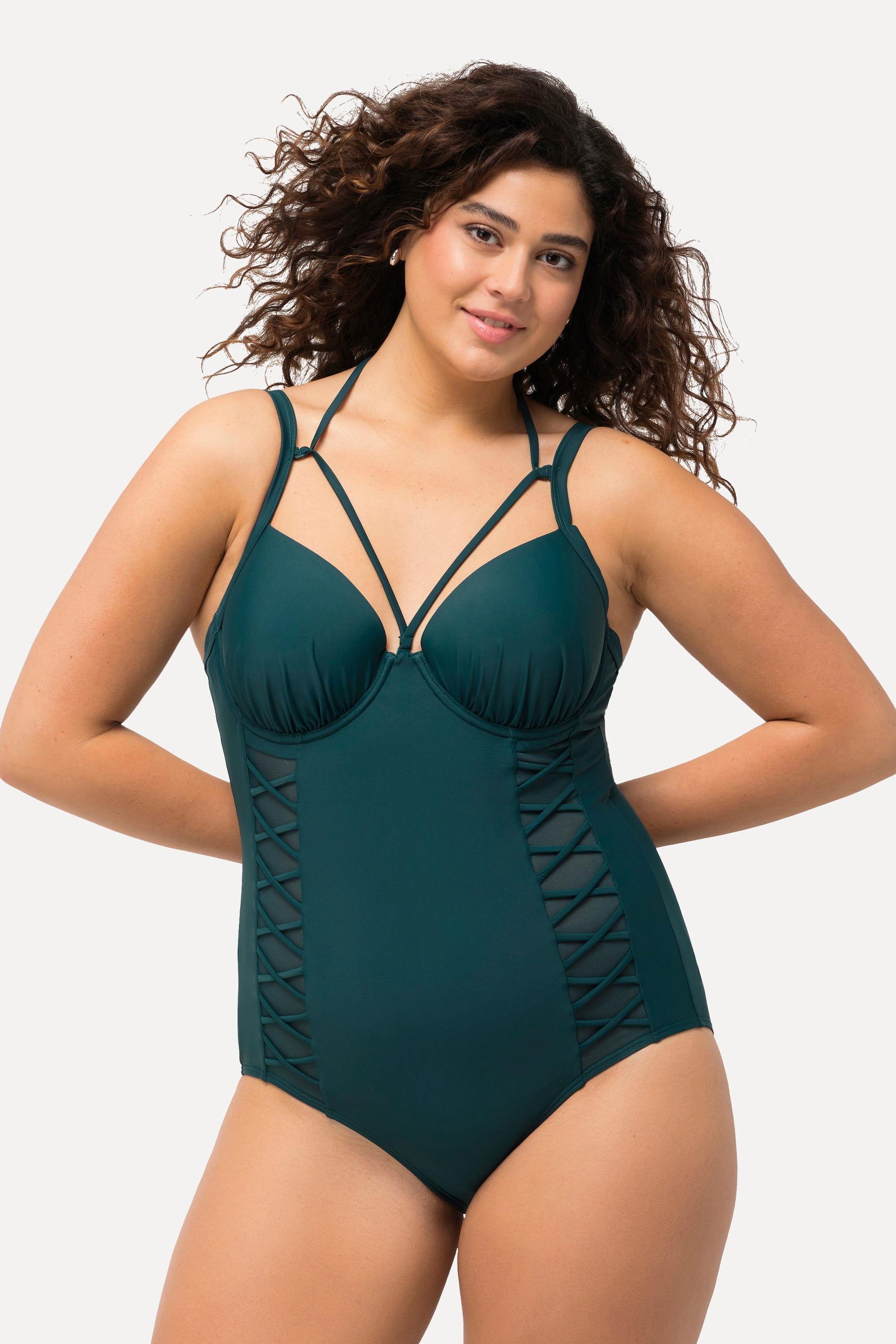 Ulla Popken Badeanzug, Neckholder, Softcups, Bügel, recycelt