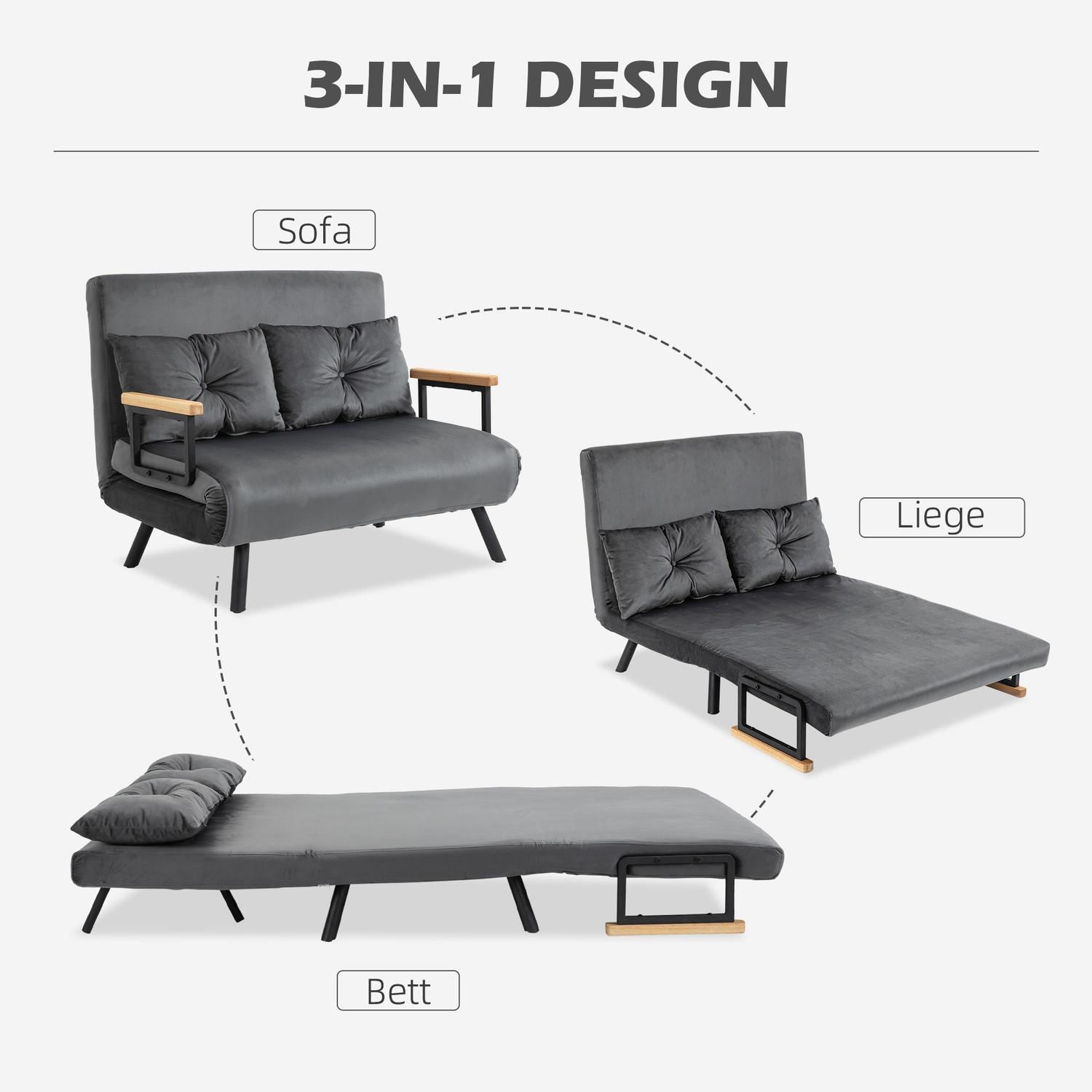 Northio Schlafsofa Mit Bettkasten Couch Mit Schlaffunktion Schlafcouch Mit Samtoptik Rückenkissen Dunkelgrau 102 X 73 X 81 Cm