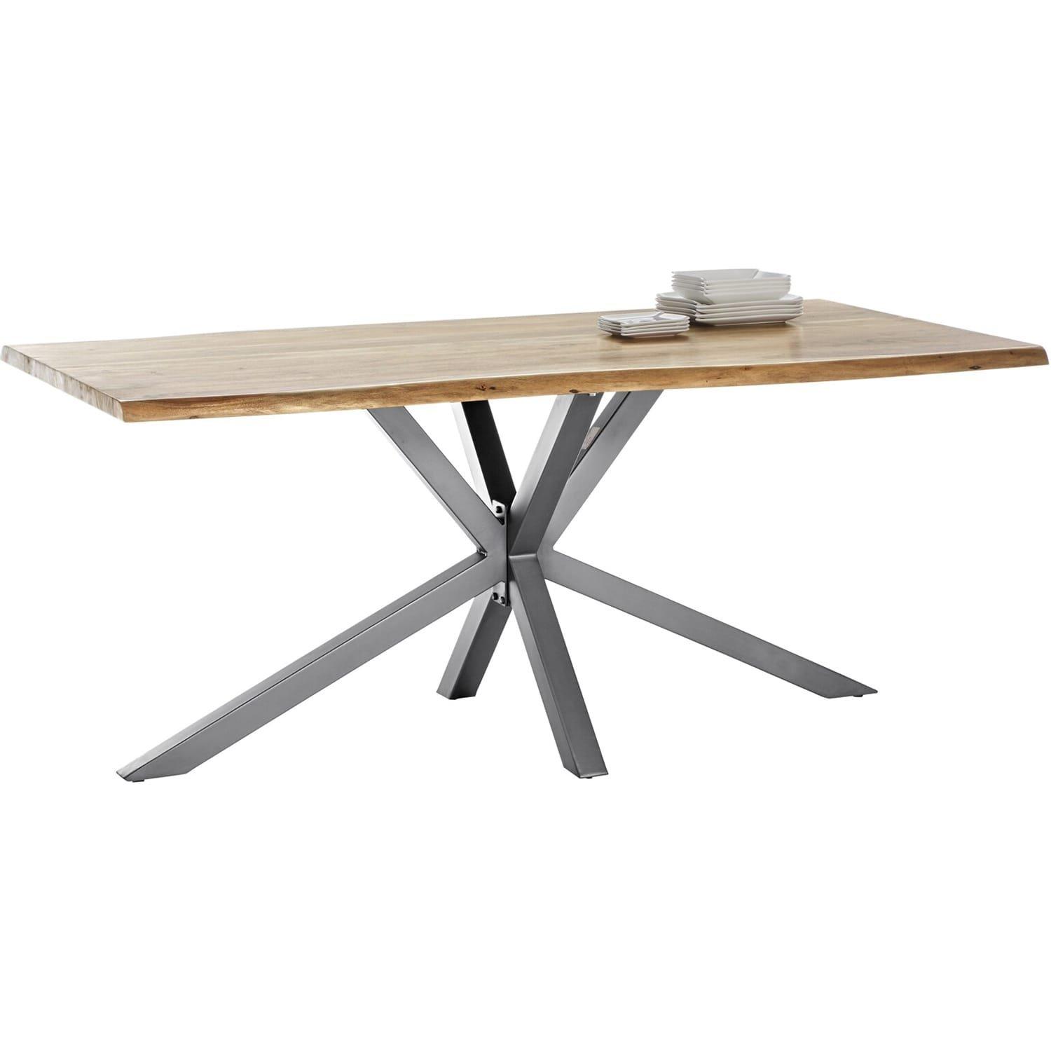 mutoni Massivholztisch 180x100 - Akazie natur - Metall antiksilber - mit Baumkante