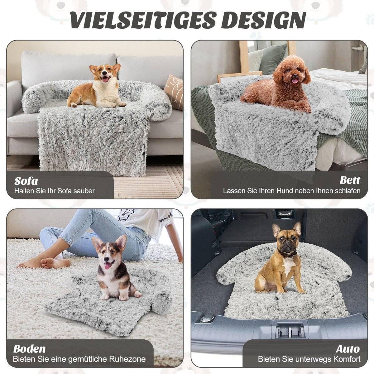B2X Plüschbett für Hunde mit rutschfester Unterseite abnehmbarem waschbarem Bezug & weicher Nackenrolle kleine Grau-weiß