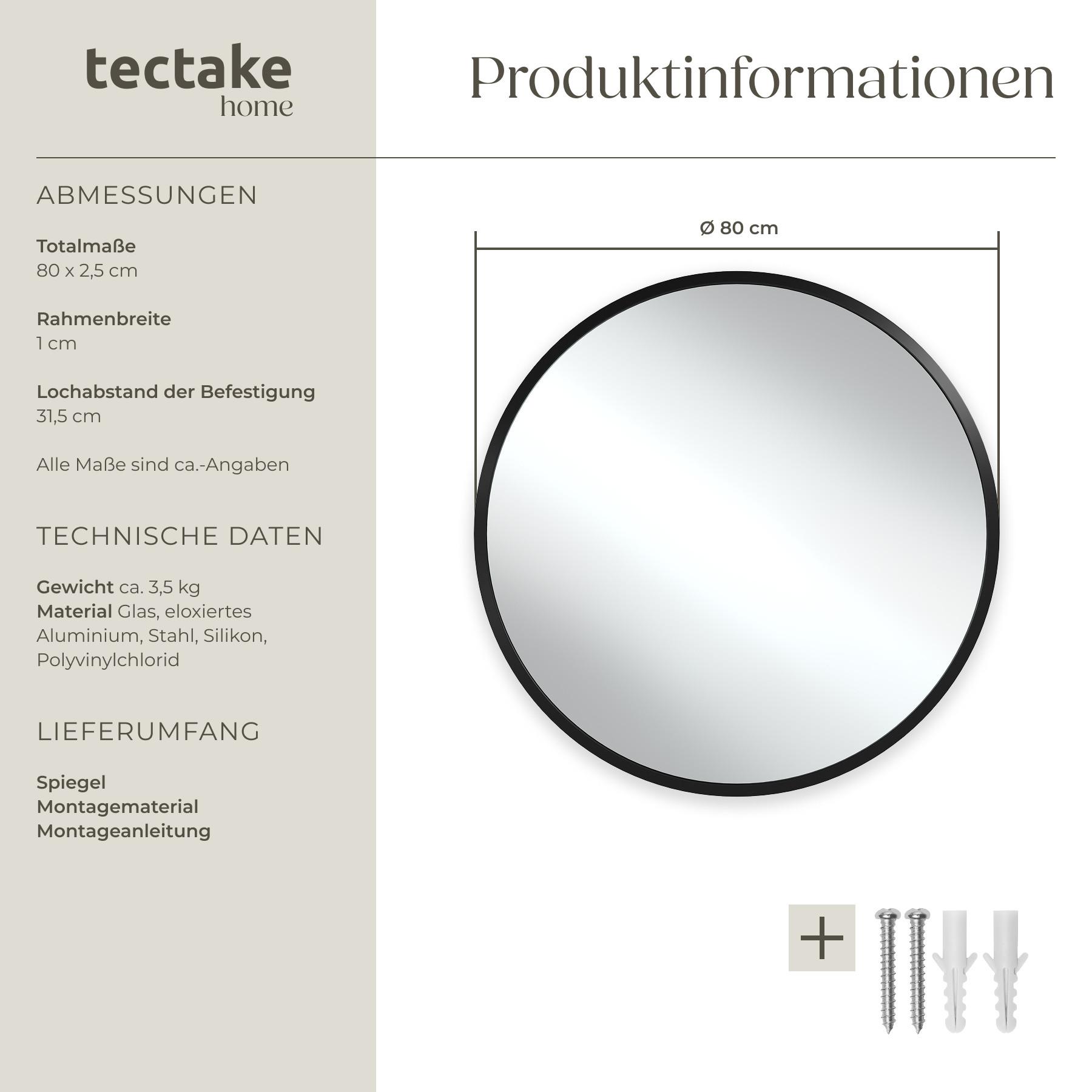 Tectake Runder Wandspiegel Fiona mit Aluminiumrahmen
