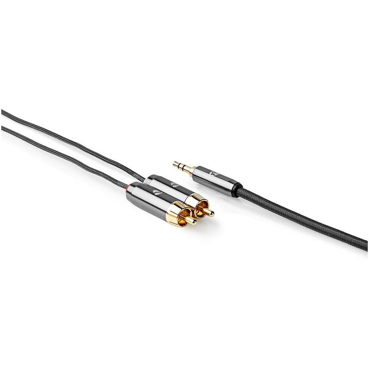 Nedis Stereo-Audiokabel | 3,5 mm Stecker | 2x RCA Stecker | Vergoldet | 5,00 m | Rund | Grau mit Metall | Box mit abgedecktem Fenster