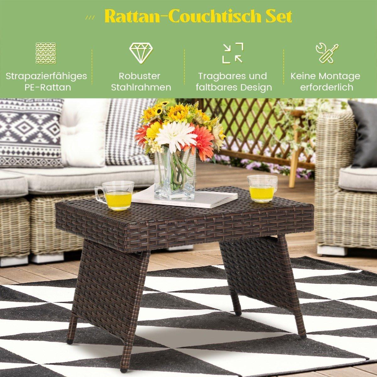 Northix Klappbarer Couchtisch Outdoor-Beistelltisch mit PVC-Platte 60 x 40 x 40 cm Braun