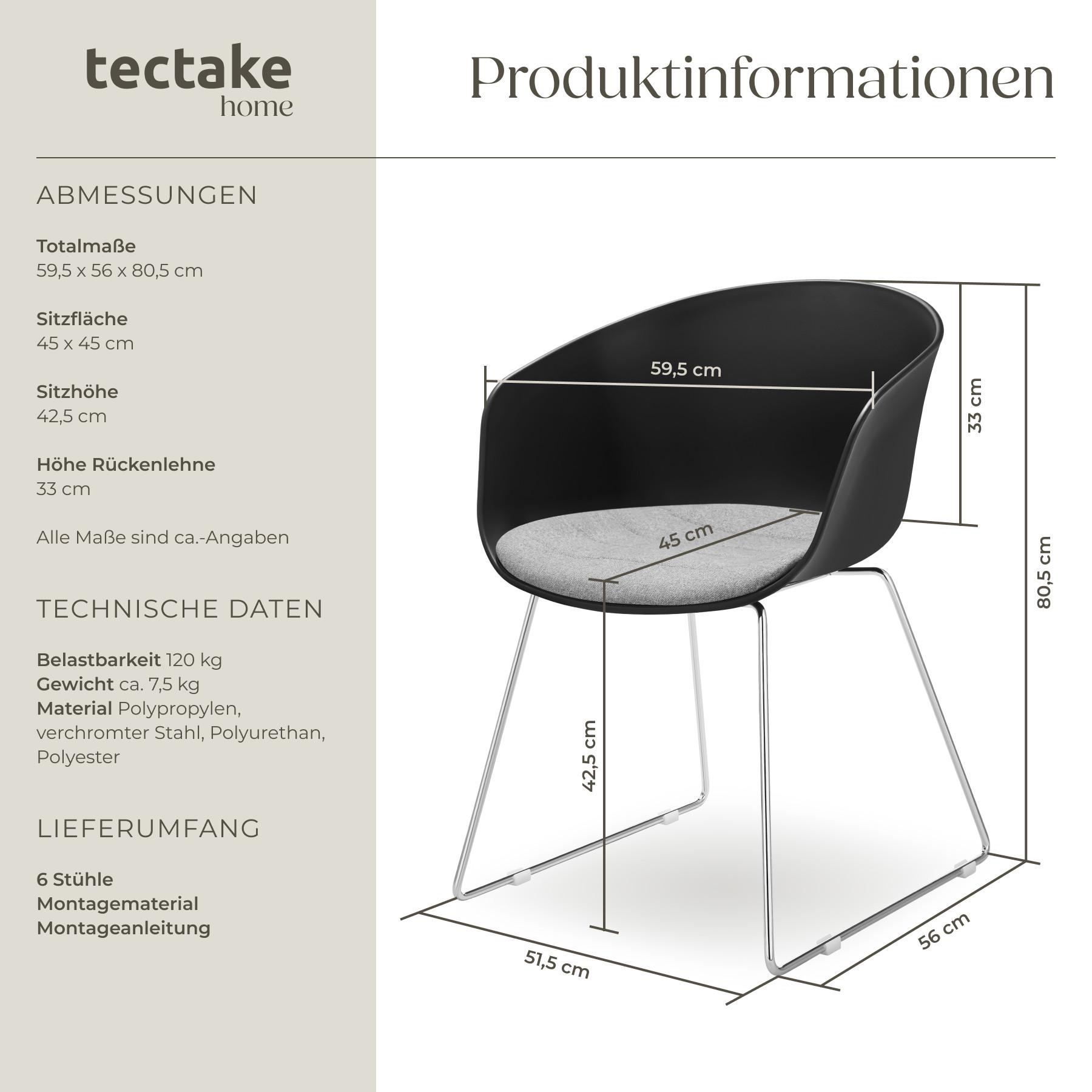 Tectake Kunststoff-Armlehnstühle Logart, gepolstert