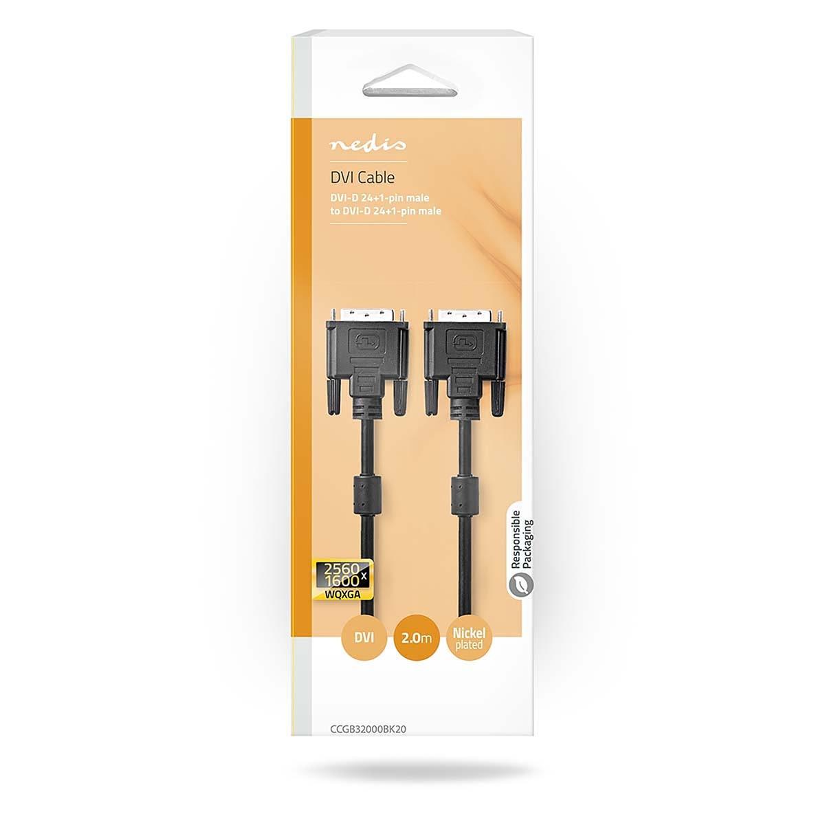 Nedis DVI-Kabel | DVI-D 24+1-Pin Stecker | DVI-D 24+1-Pin Stecker | 2560x1600 | Vernickelt | 2,00 m | Gerade | PVC | Schwarz | Box