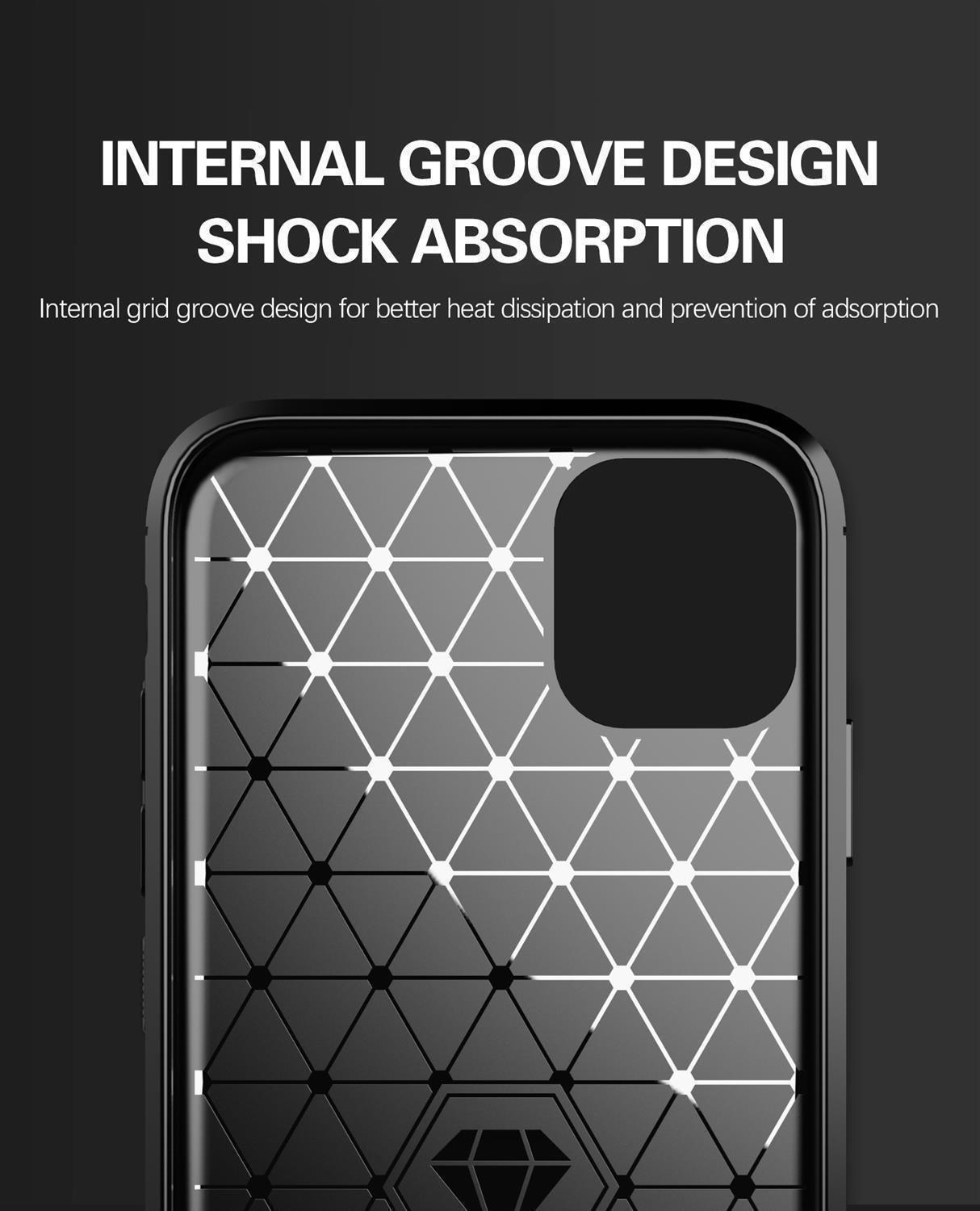 Cadorabo Hülle für Apple iPhone 11 TPU Silikon Edelstahl-Karbonfaser Optik