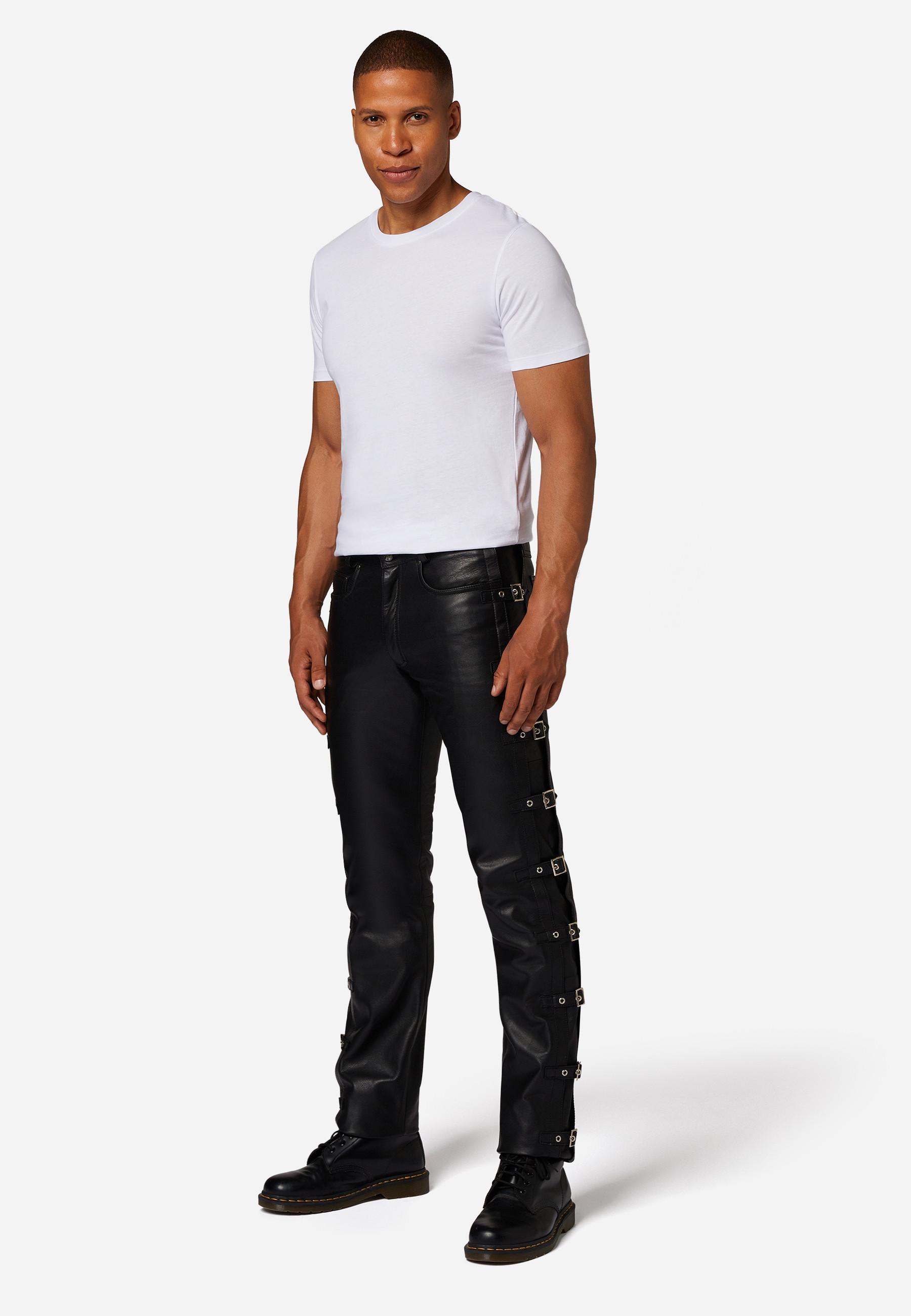 RICANO Lederhose Buckle mit Schnallengürteln und klassischem 5-Pocket-Stil