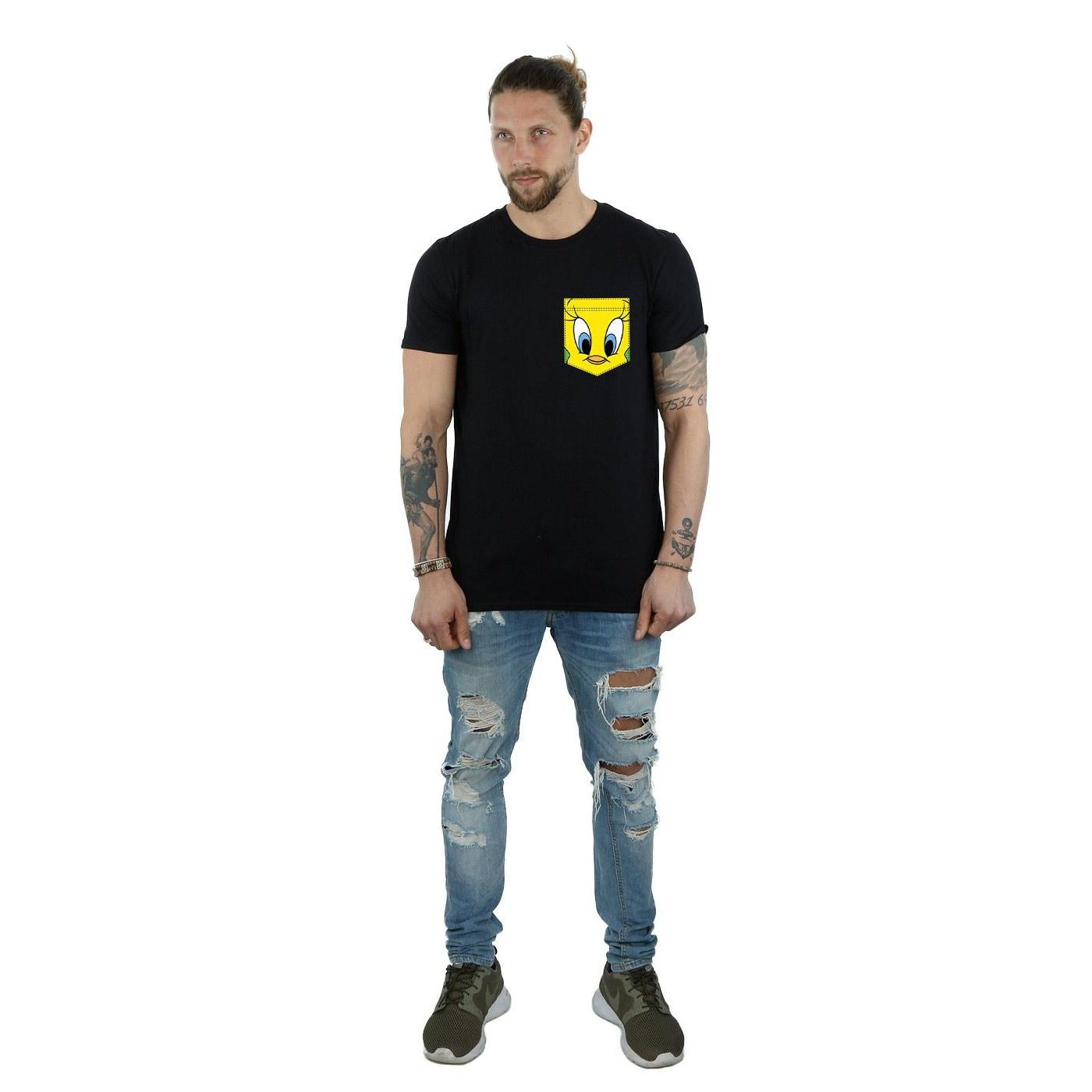 LOONEY TUNES Tweety Pie Face Faux Pocket T-Shirt