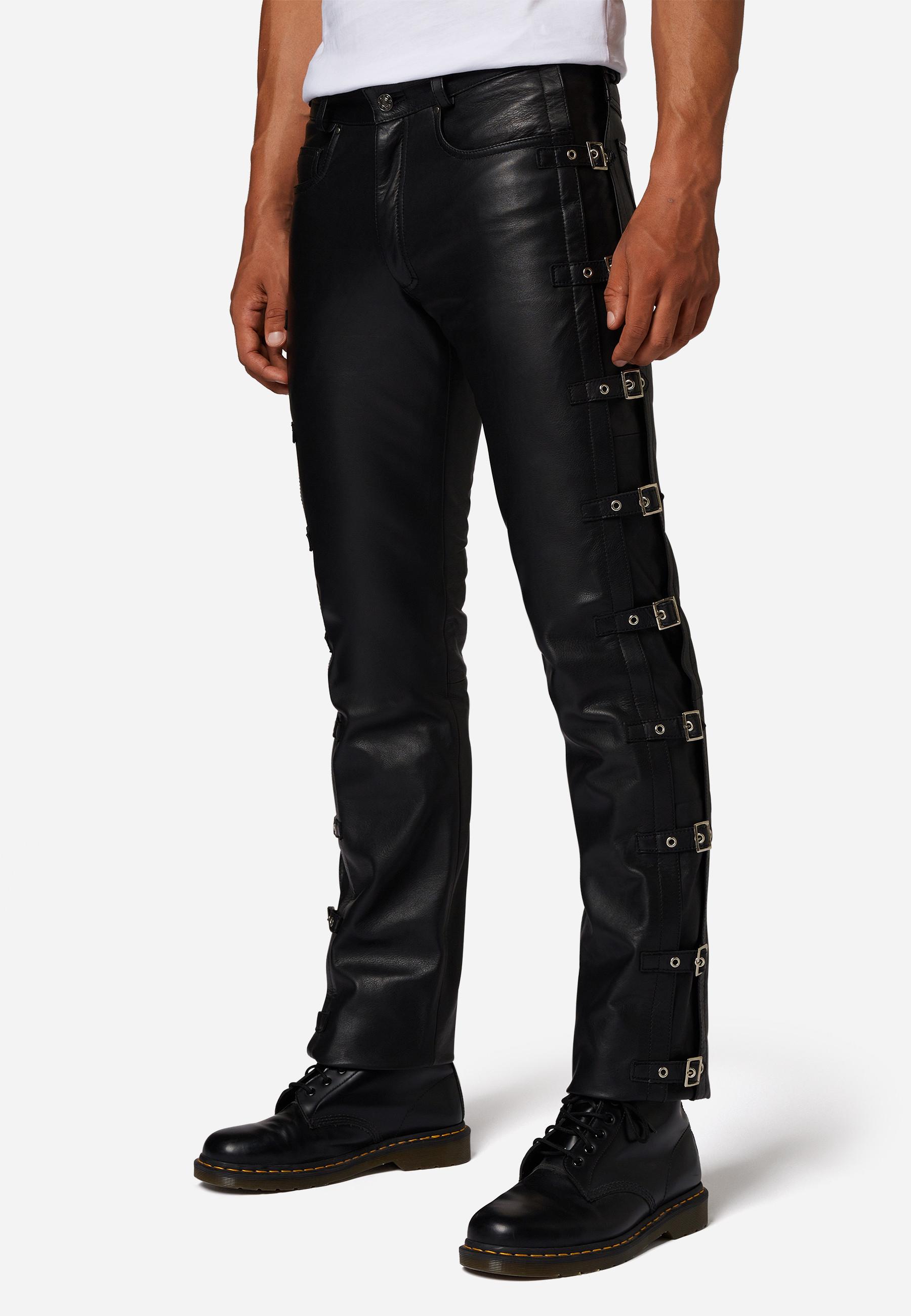RICANO Lederhose Buckle mit Schnallengürteln und klassischem 5-Pocket-Stil