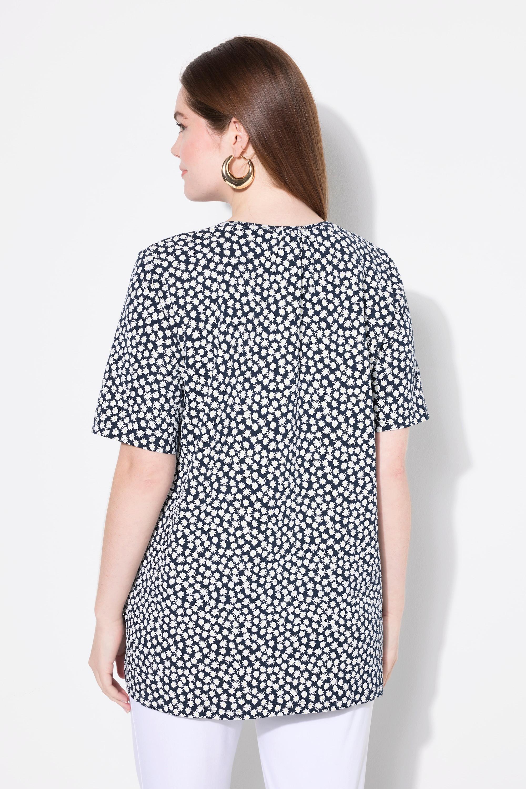 Ulla Popken A-Linie Zierfalten V-Ausschnitt Halbarm T-Shirt