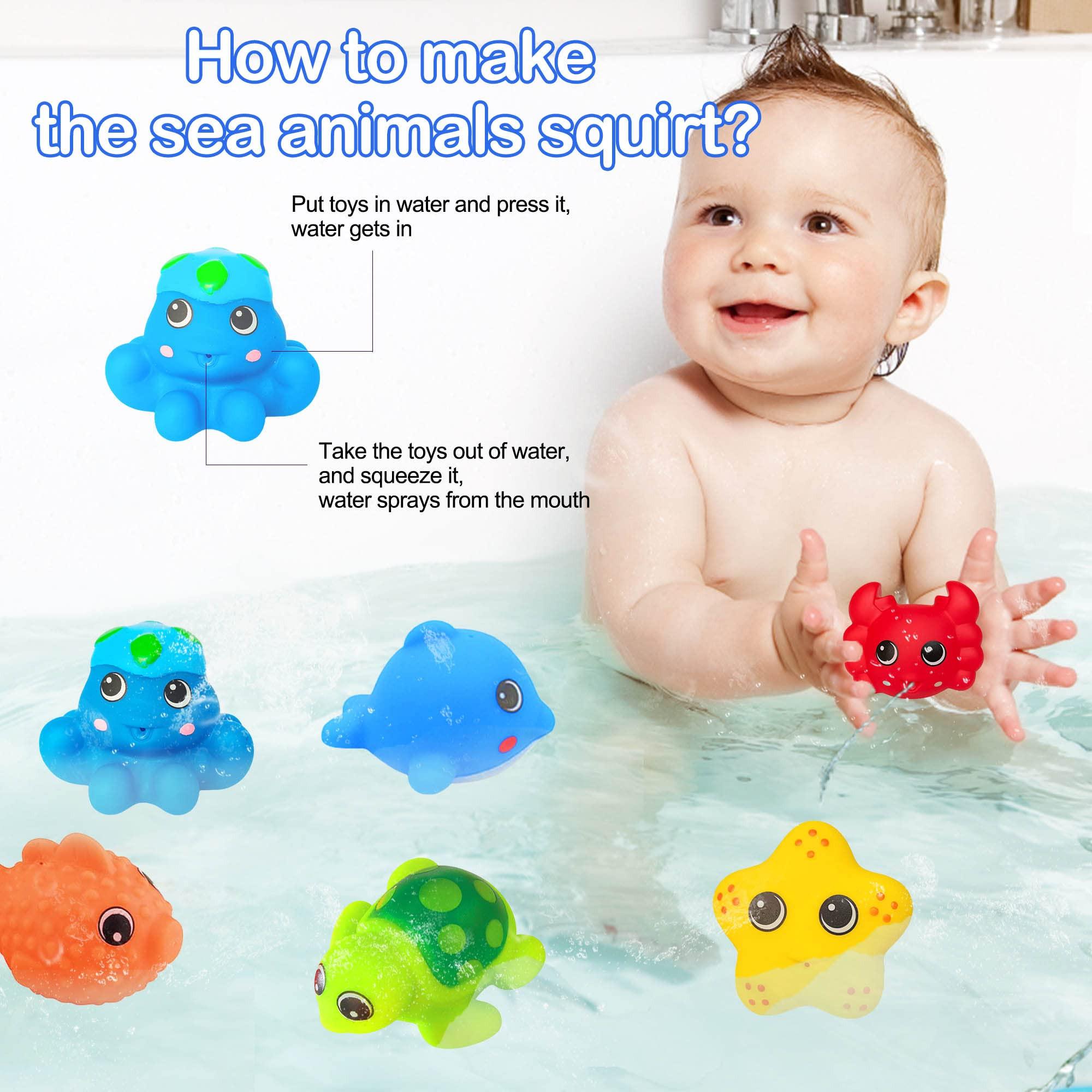 Activity-board Baby Badespielzeug Wasserspielzeug, 16Pcs Kinder Badespielzeug mit Fischernetz, Badespielzeug Baby Kinder Spielzeug Baby Bad Pinguin, Schwan, Ente, Wal
