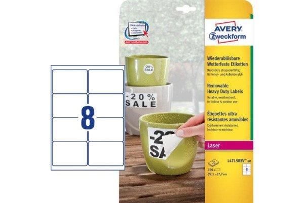 Avery-Zweckform AVERY ZWECKFORM Etiketten Laser 99,1x67.7mm, 20 Blatt