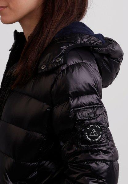 CASH-MERE.CH Daunenjacke mit Kapuze und Kaschmirfutter in glänzender Optik