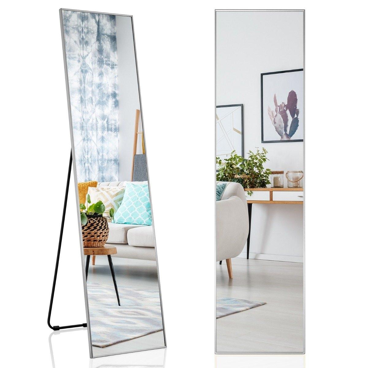 B2X Ganzkörperspiegel 2 in 1 Standspiegel & Wandspiegel aus bruchsicherem Glas Silber