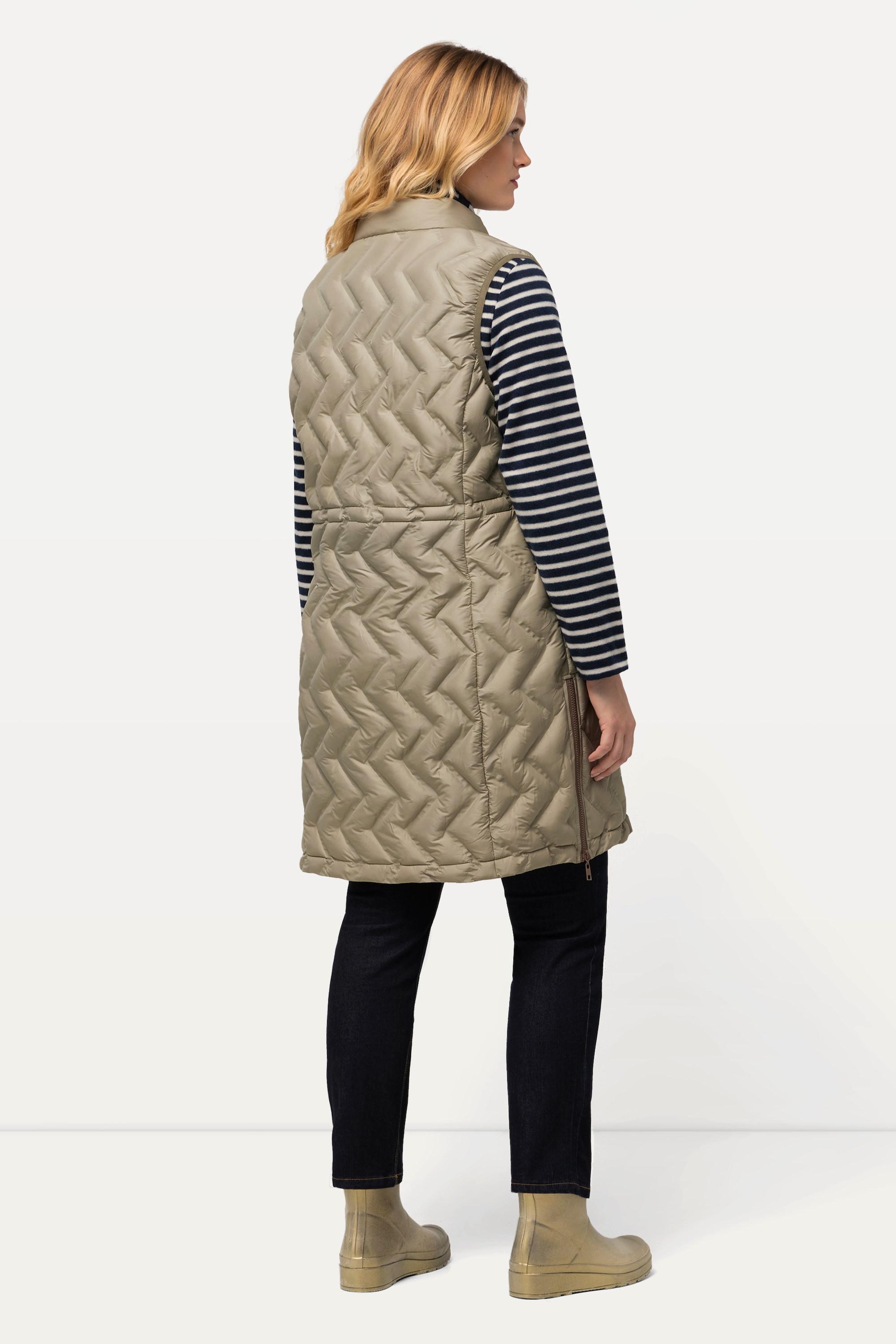 Ulla Popken HYPRAR Long-Steppweste, Zacken, Stehkragen, 2-Wege-Zipper