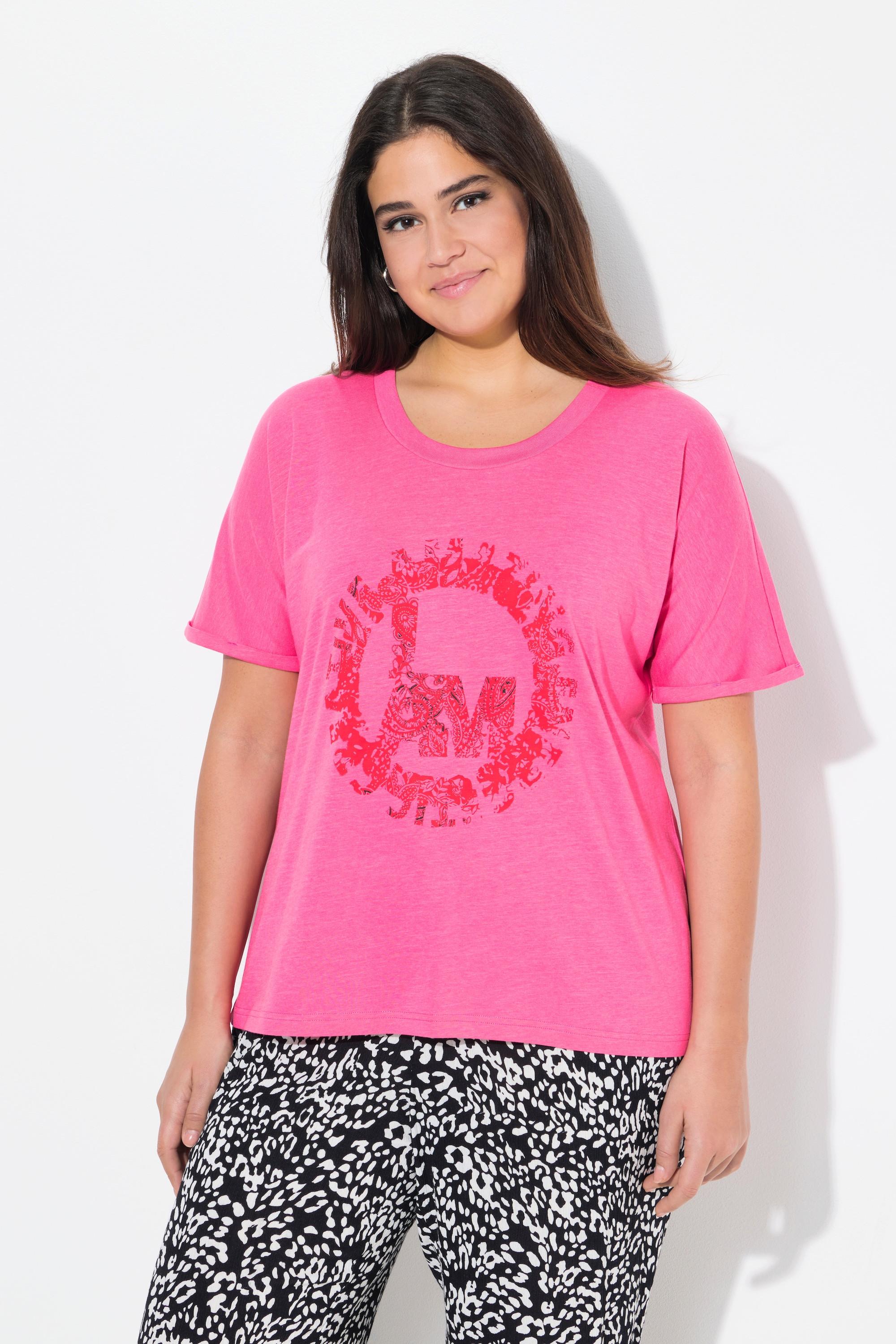 Ulla Popken Oversized Runder Aufdruck Halbarm T-Shirt