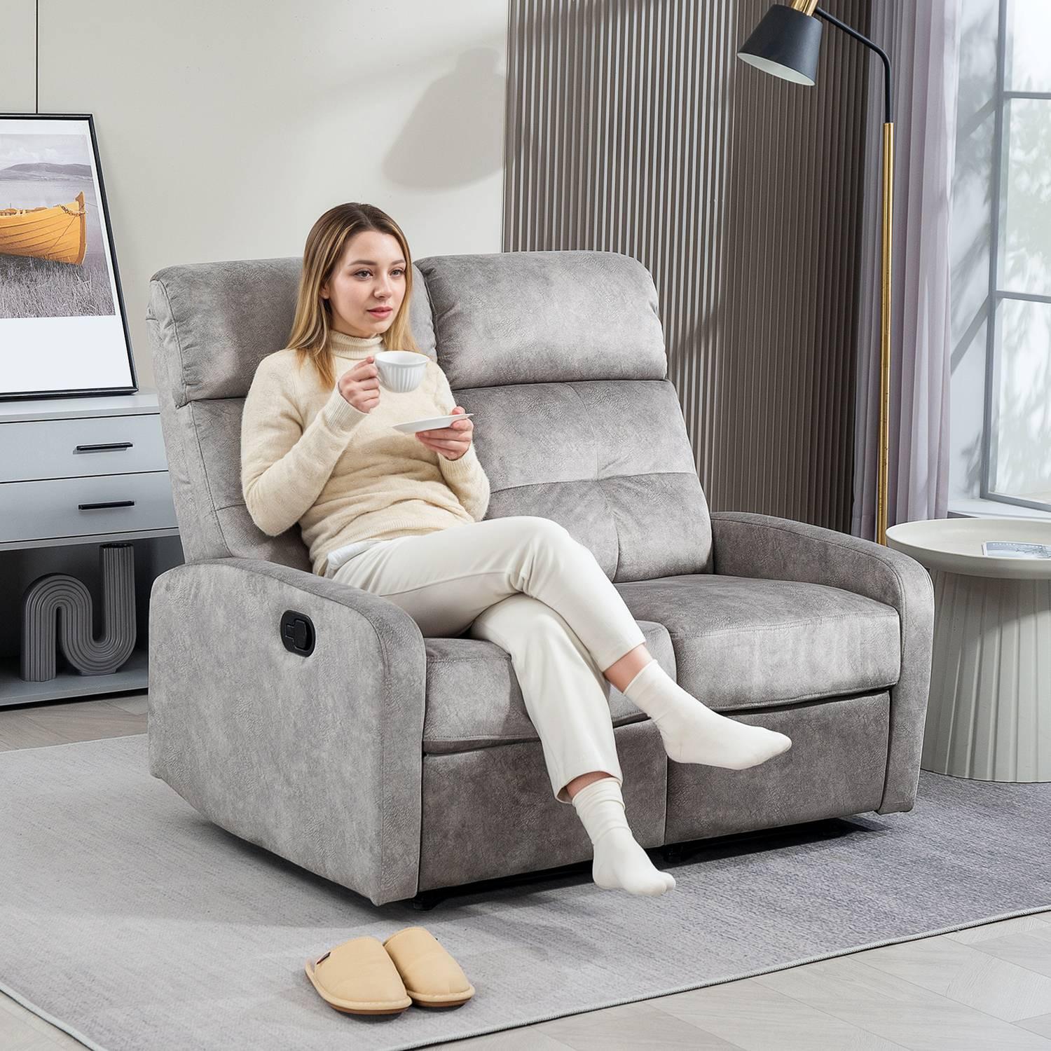Northio Fernsehsessel Relaxsessel mit Liegefunktion, 2 Sitzer Sofa TV-Sessel mit Taschenfederkern, Zweisitzer Kinosessel mit Fußablage für Wohnzimmer, Schlafzimmer, Grau Aosom