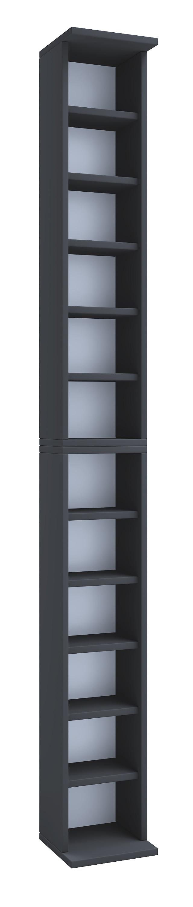 VCM Holzregal stehend | platzsparender CD Schrank für 204 CDs oder 72 DVDs | Maße: H. 180 x B. 21 x T. 20 cm | Elegantes DVD Regal stehend | Blu-Ray Regal
