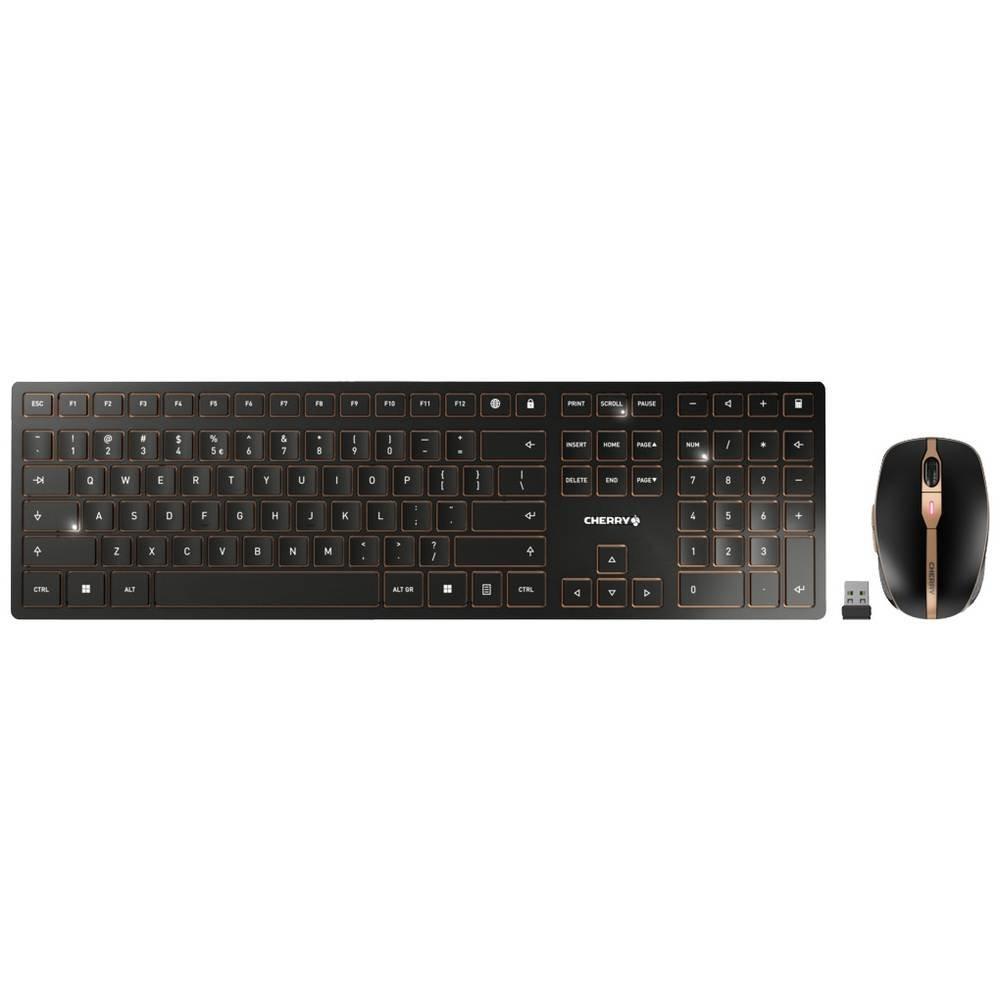 Cherry DW 9100 Slim, Internationales Layout, QWERTY Tastatur, kabellose Tastatur- und Maus set -bronze