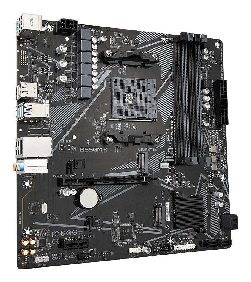 Gigabyte B550M K Mainboard – AMD Ryzen 5000 CPUs, bis zu 4733 MHz DDR4, 1xPCIe 4.0 + 1xPCIe 3.0 M.2, 1GbE LAN, USB 3.2 Gen 1