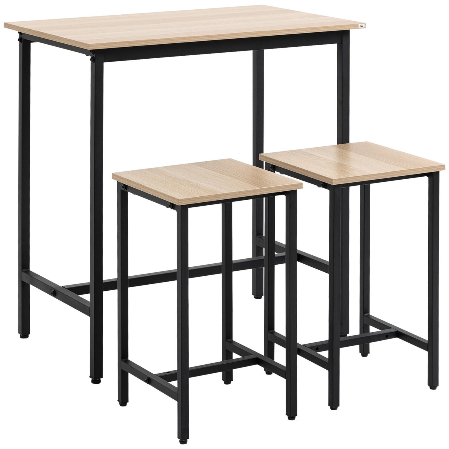 Northio 3-Teilige Essgruppe Esstisch Set Für Balkon & Garten, Spanplatte & Stahlrahmen, Naturholz-Look & Schwarz, 80X50X85Cm