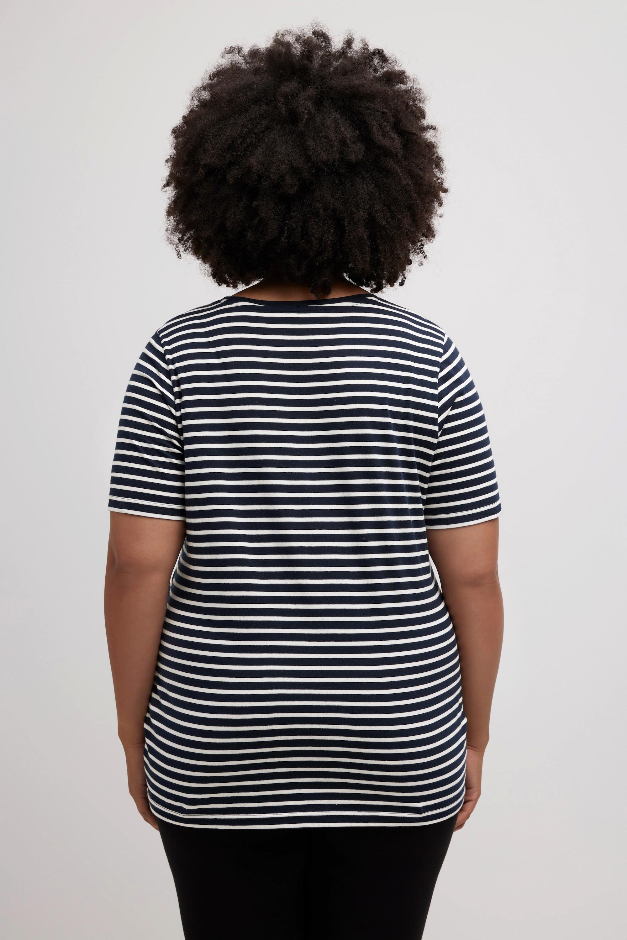 Ulla Popken Pyjamashirt, Ringel, Rundhals, Halbarm, Biobaumwolle