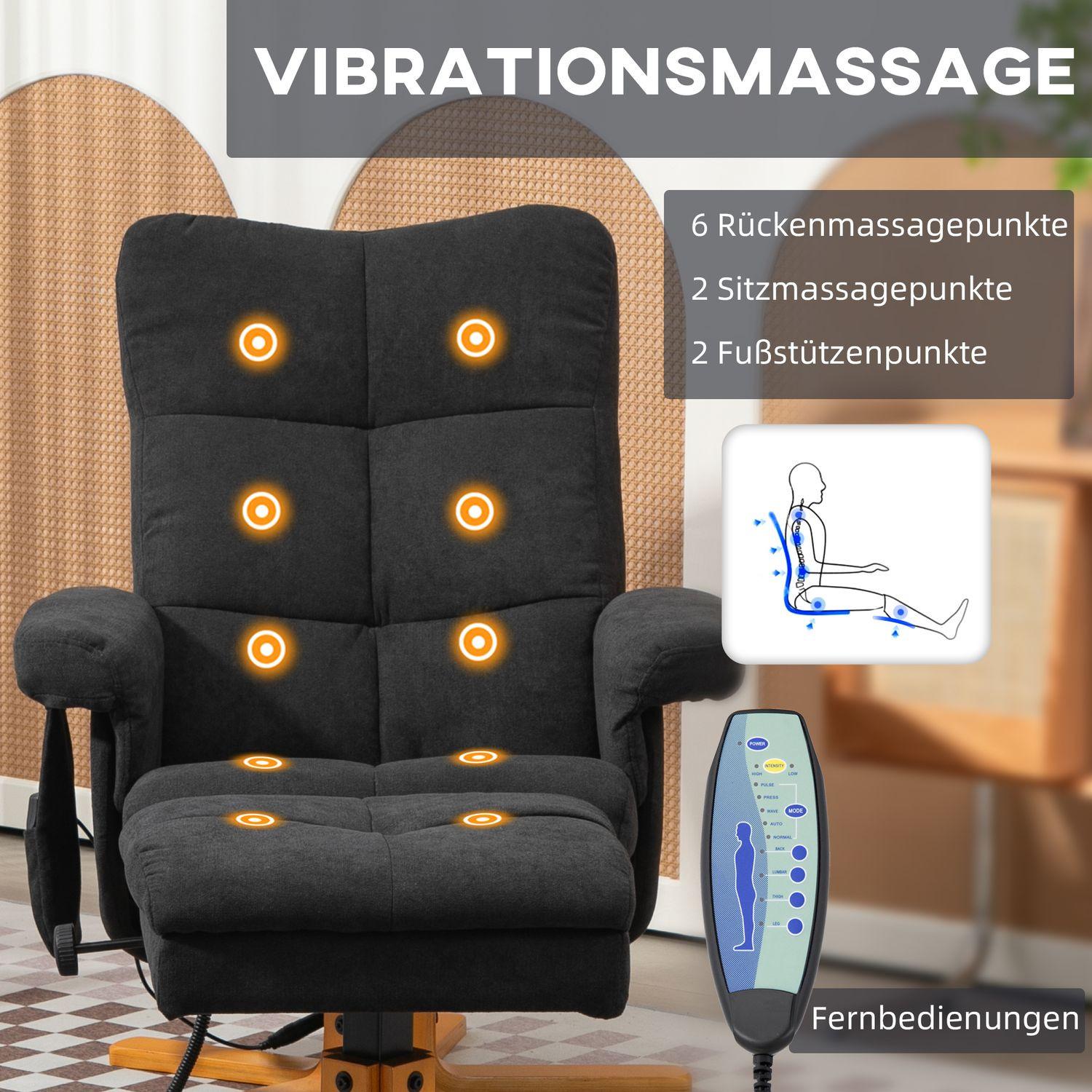 Northio Relaxsessel mit Fußhocker, Stauraum, Elektrischer Massagesessel mit Liegefunktion, Drehbarer Fernsehsessel mit Seitentasche, Fernbedienung, Holzrahmen, Polyester, Schwarz