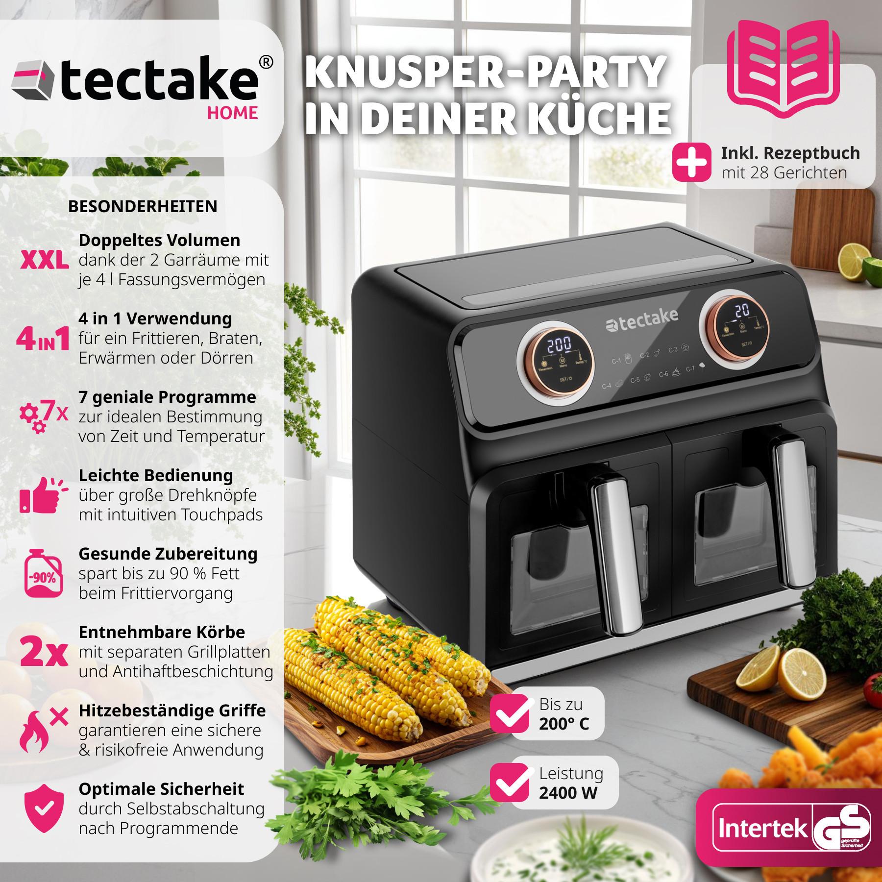 Tectake Heissluftfritteuse Samurai, 2 Garräume, 7 Programme, 2400W