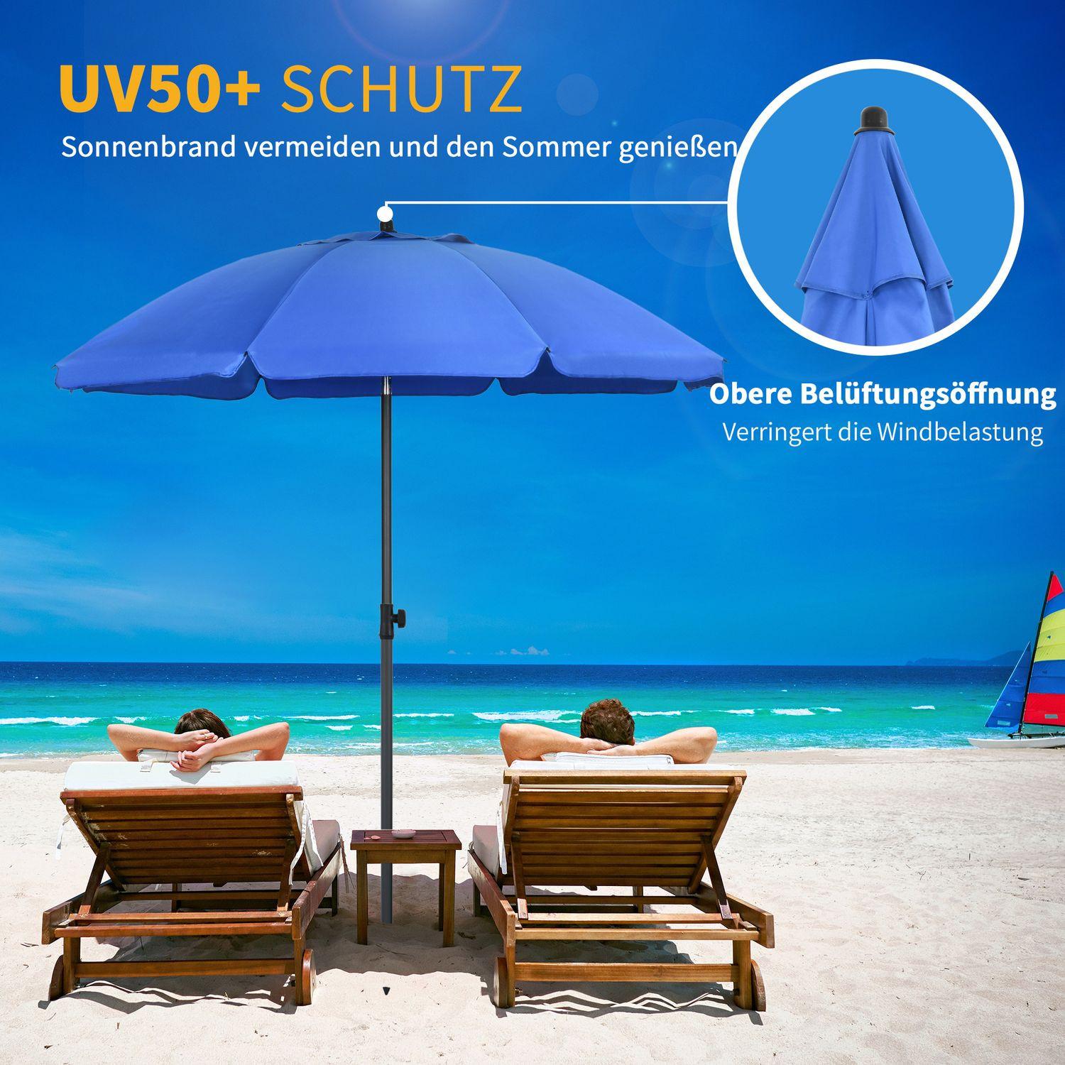 Northio Terrassenschirm Ø180Cm Uv-Schutz Strandschirm Mit Verstellbarer Neigung, 8 Streben, Stahl, Blau