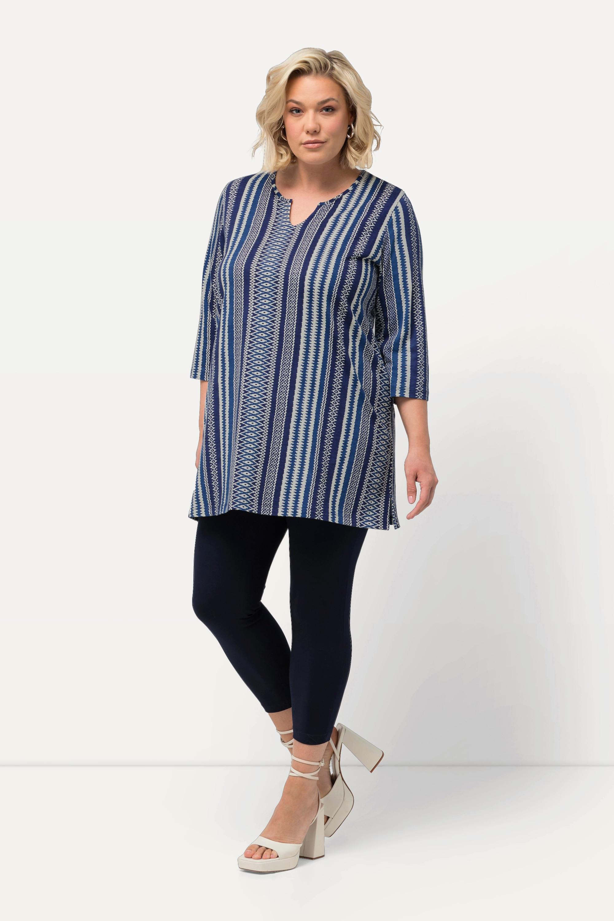 Ulla Popken Longshirt Musterstreifen Tunika-Ausschnitt 3/4-Arm