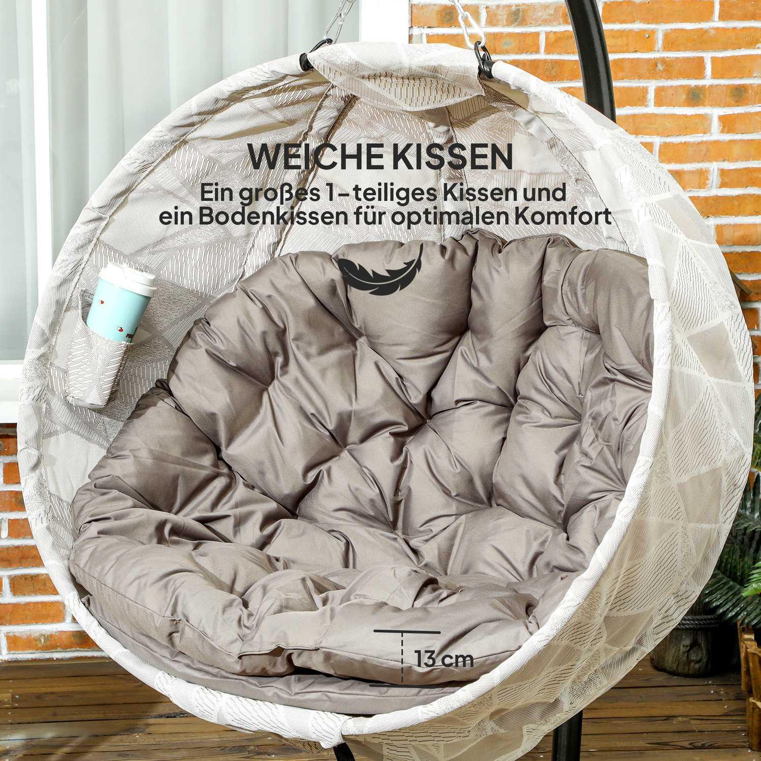 Northio Eiförmiger Hängesessel für den Außenbereich, faltbar Hängeschaukel mit Becherhalter, abnehmbar waschbar Sitz, U-Gestell, Hängematte für 1 Personen, Schaukelsessel für Terrasse, Garten, Sand Aosom