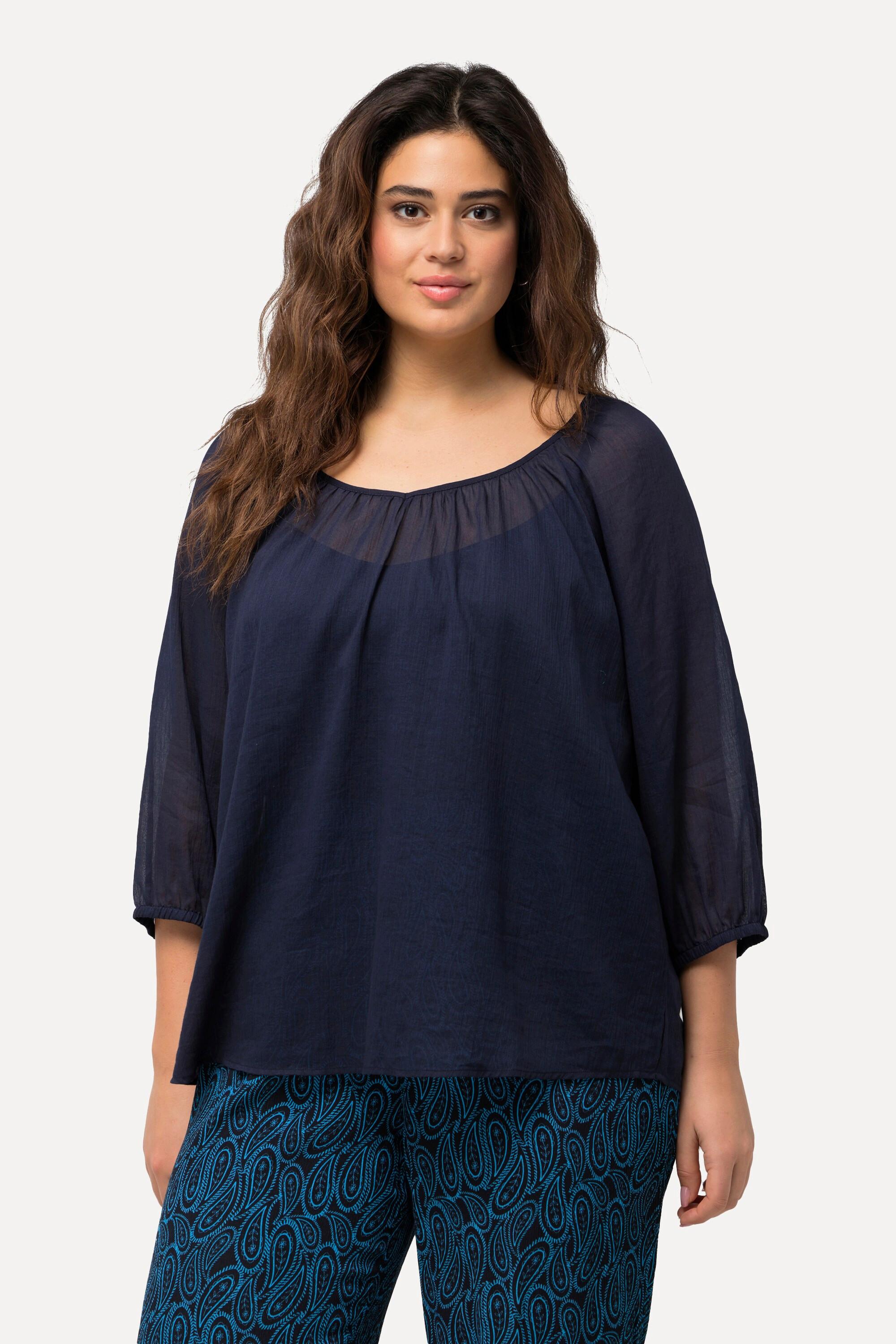 Ulla Popken Bluse floraler Druck V-Ausschnitt 3/4-Arm