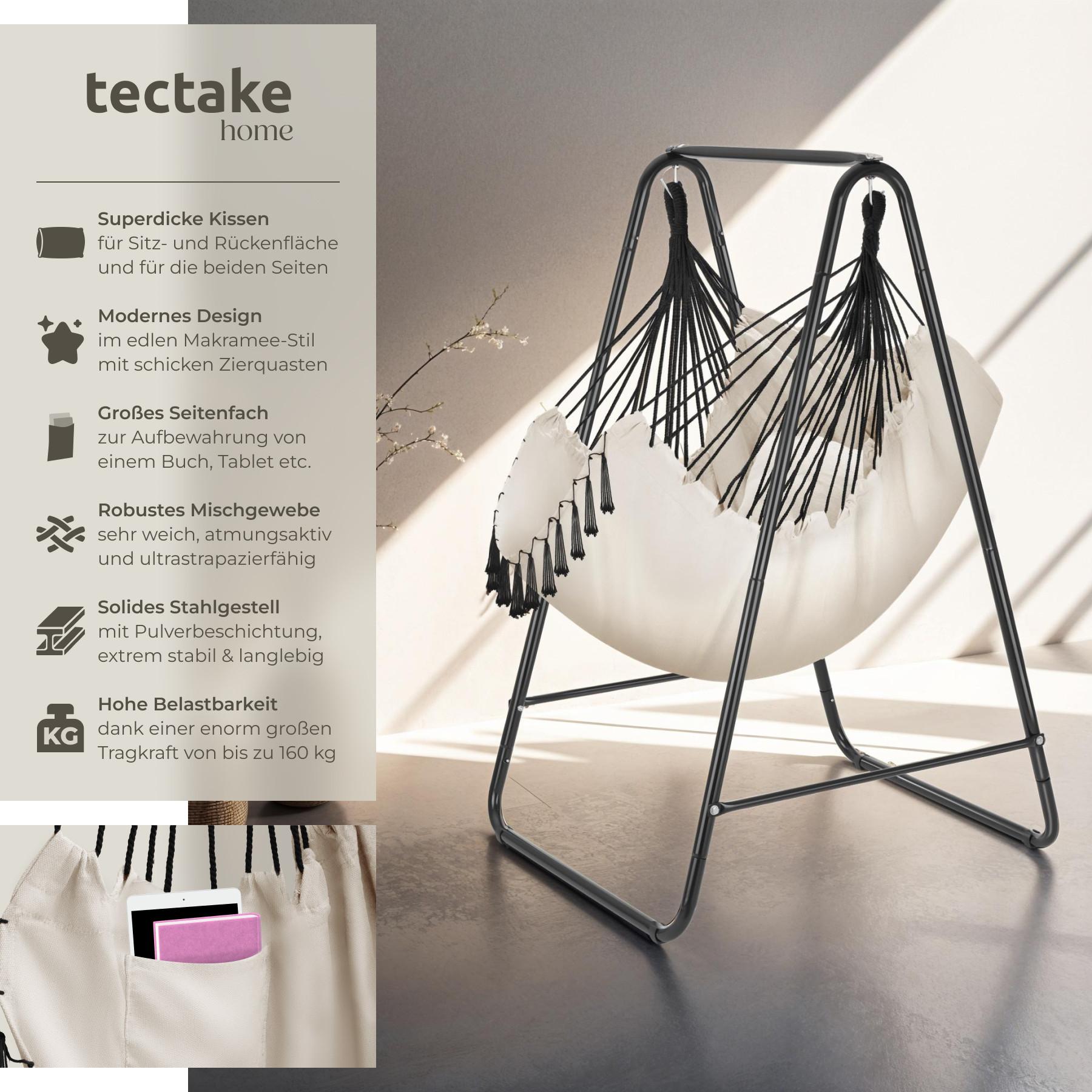 Tectake Hängesessel Alison, Boho-Style, Belastbarkeit 160kg