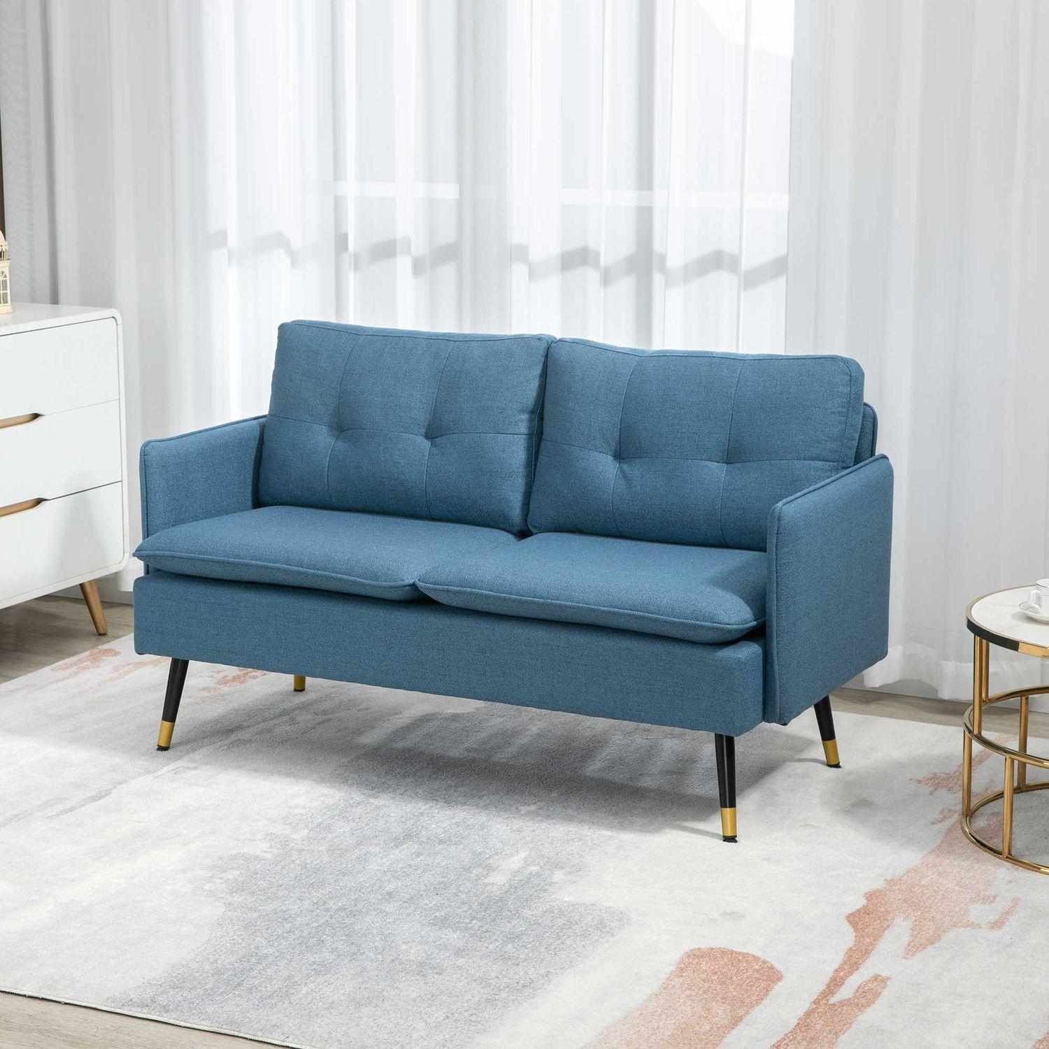 Northio 2 Sitzer Sofa, Couch mit Dickem Kissen, Polstersofa mit Stahlbeine, Modernes Doppelsofa für Wohnzimmer, Schlafzimmer, Dunkelblau