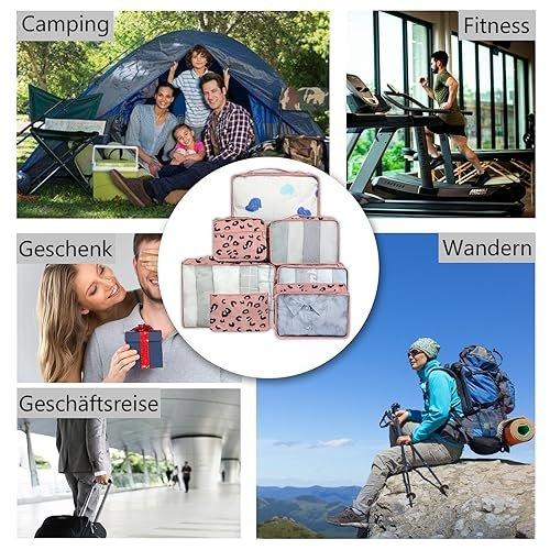 Only-bags.store 10-teilige Kofferorganisatoren, Packwürfel für Reisen und Urlaub, Reiseorganisator mit Kosmetiktasche, Schuhsack, Kofferorganisator-Set für die Aufbewahrung zu Hause (10 Leoparden-Muster)
